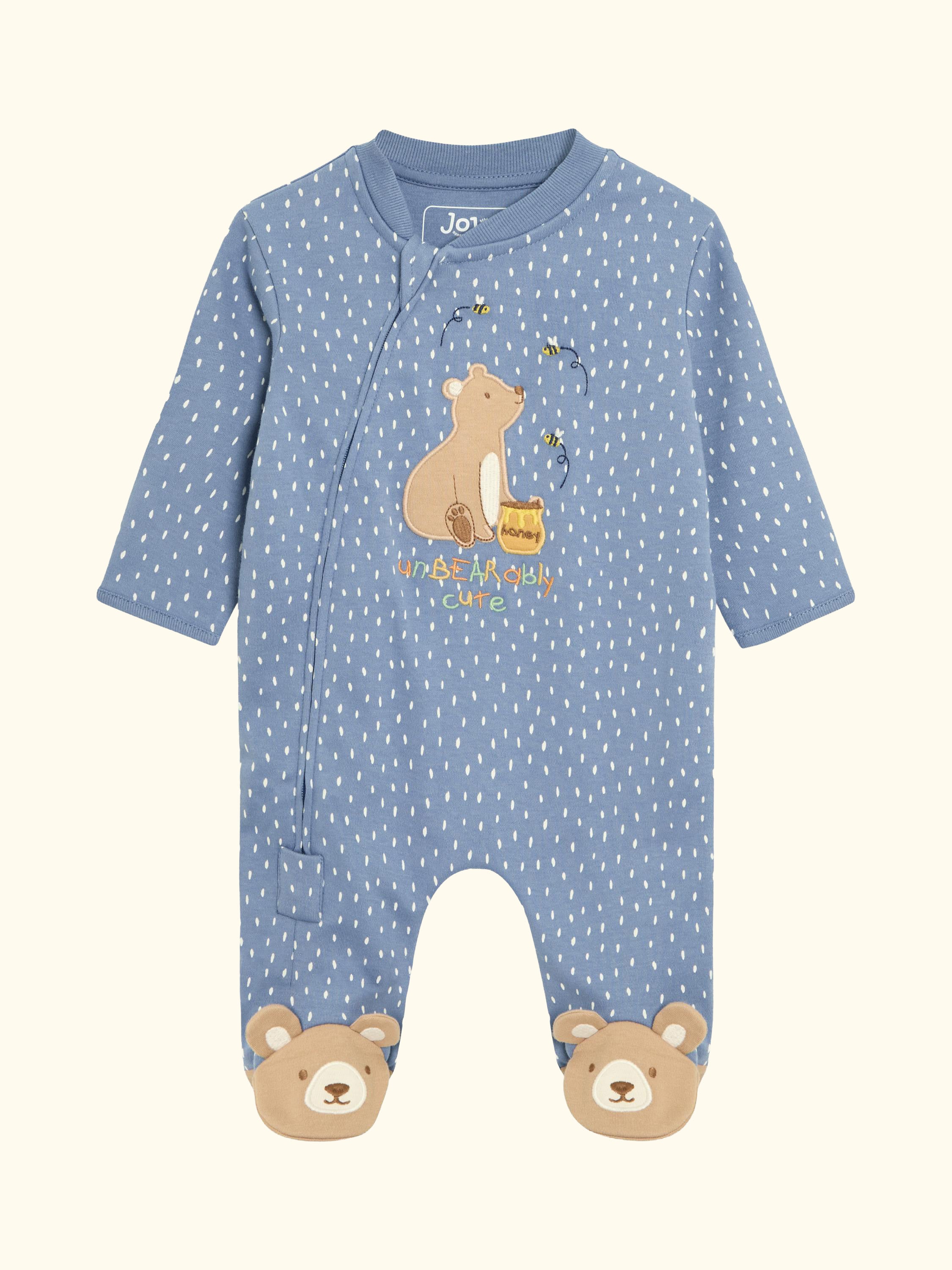 Baby Cotton Bear Appliqué Sleepsuit, Blue