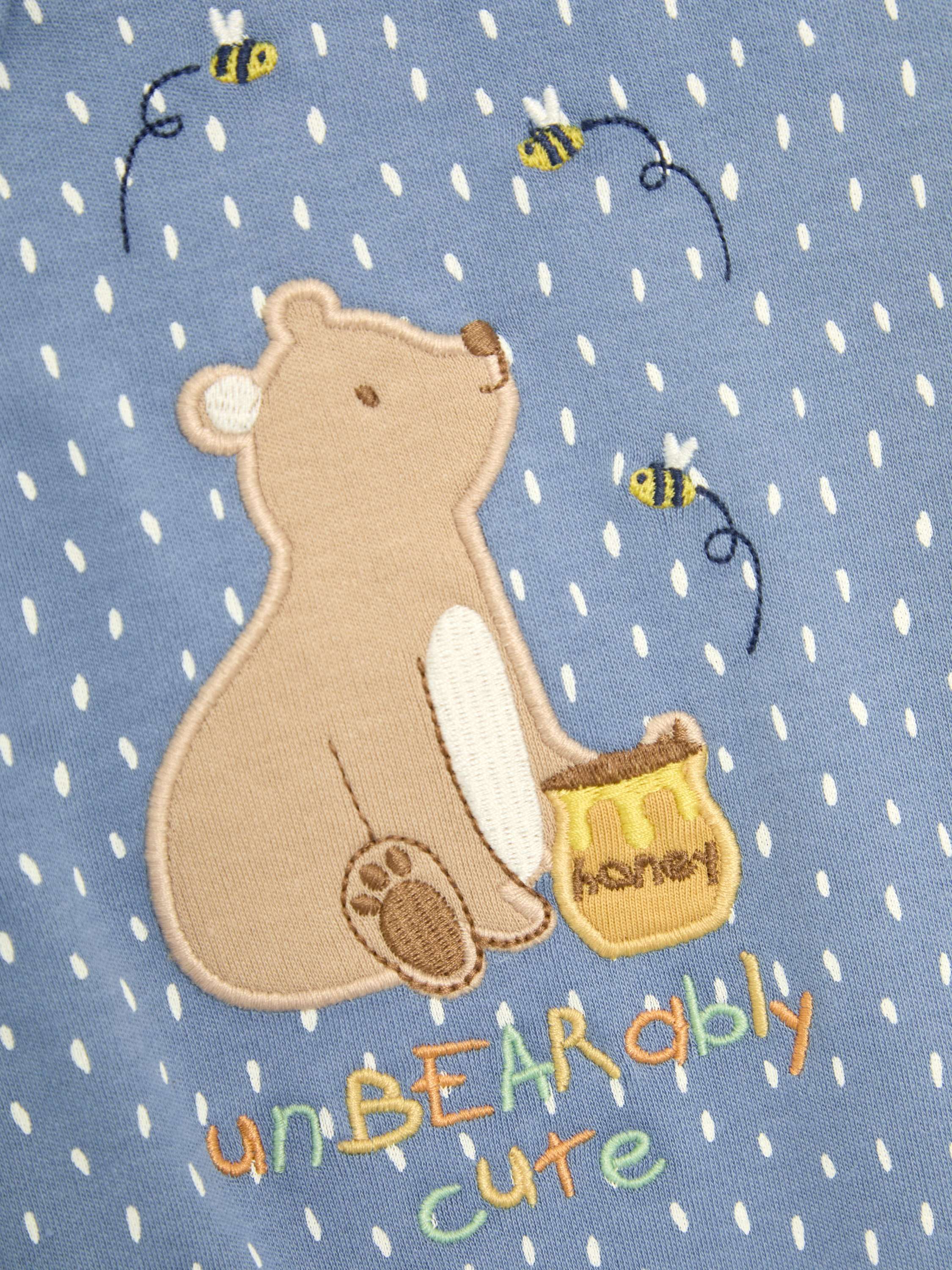 Baby Cotton Bear Appliqué Sleepsuit, Blue