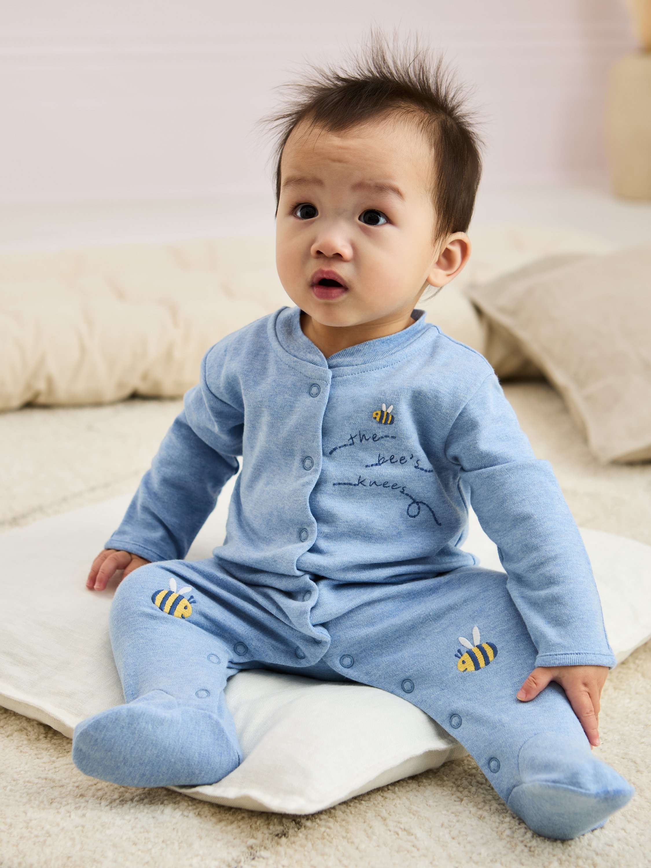 Baby Bee Applique Sleepsuit, Blue