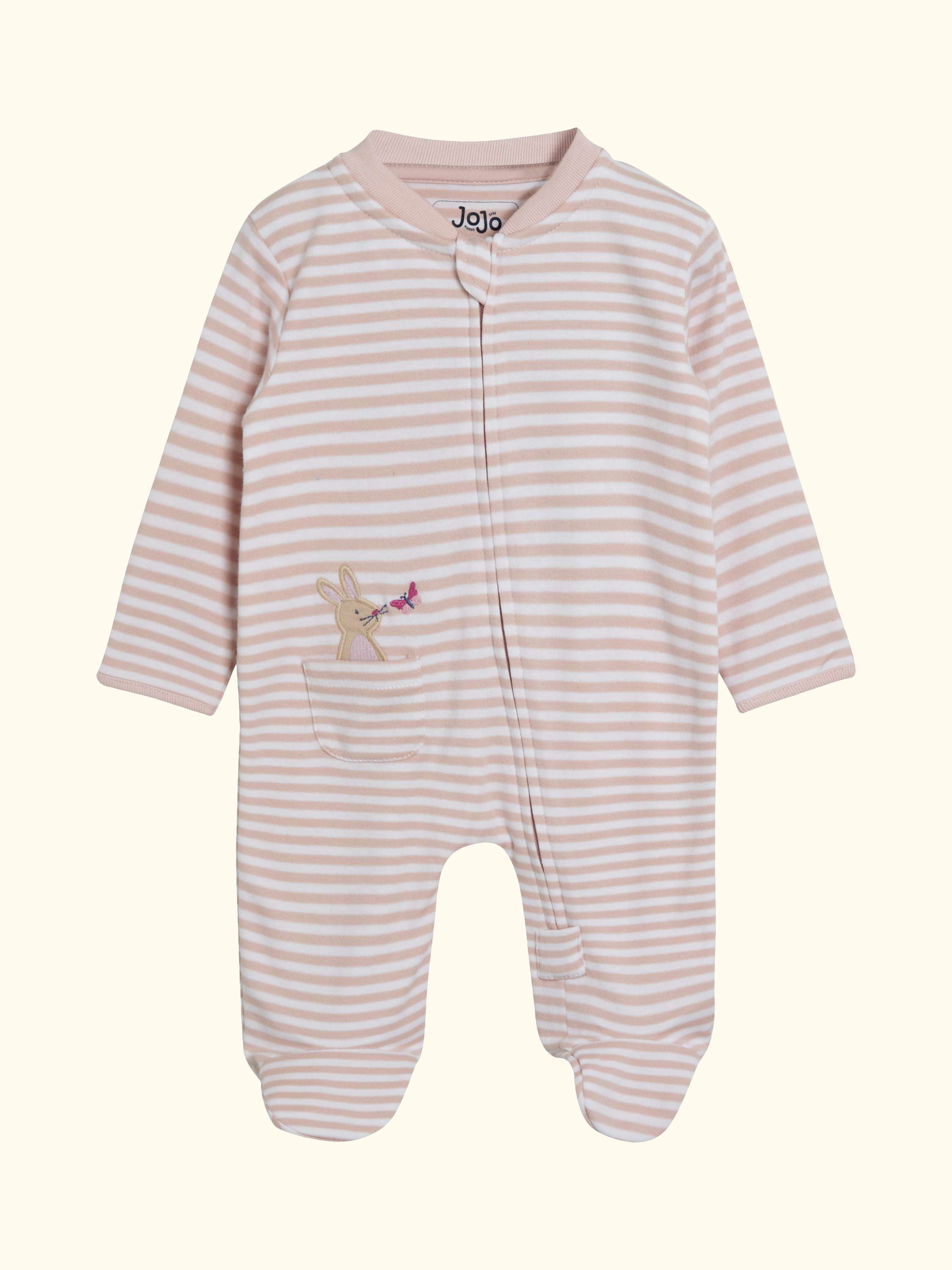 Baby Organic Cotton Bunny Embroidered Sleepsuit, Pink