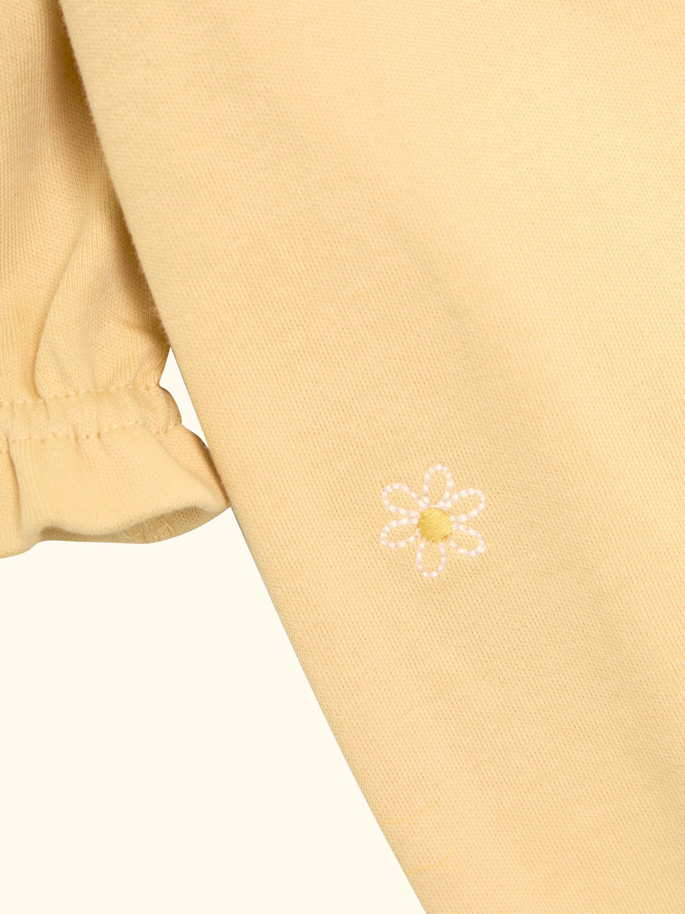 Kids' Cotton Embroidered Sleepsuit, Yellow, Newborn