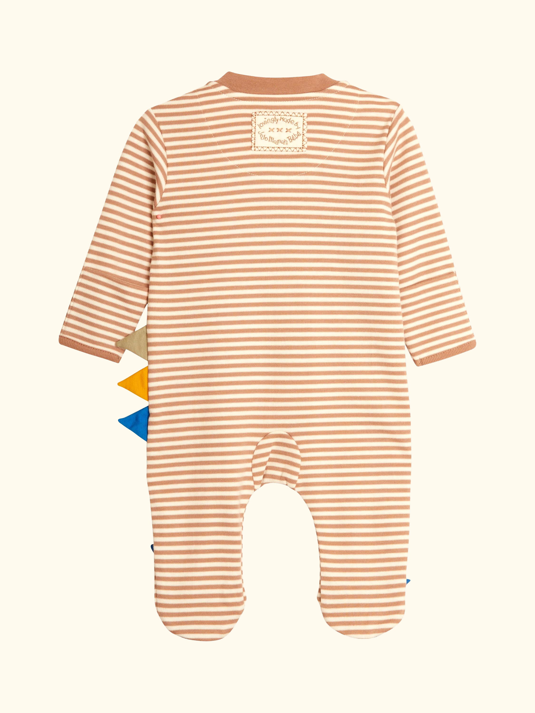 Baby Cotton Stripe Dinosaur Appliqué Sleepsuit, Natural