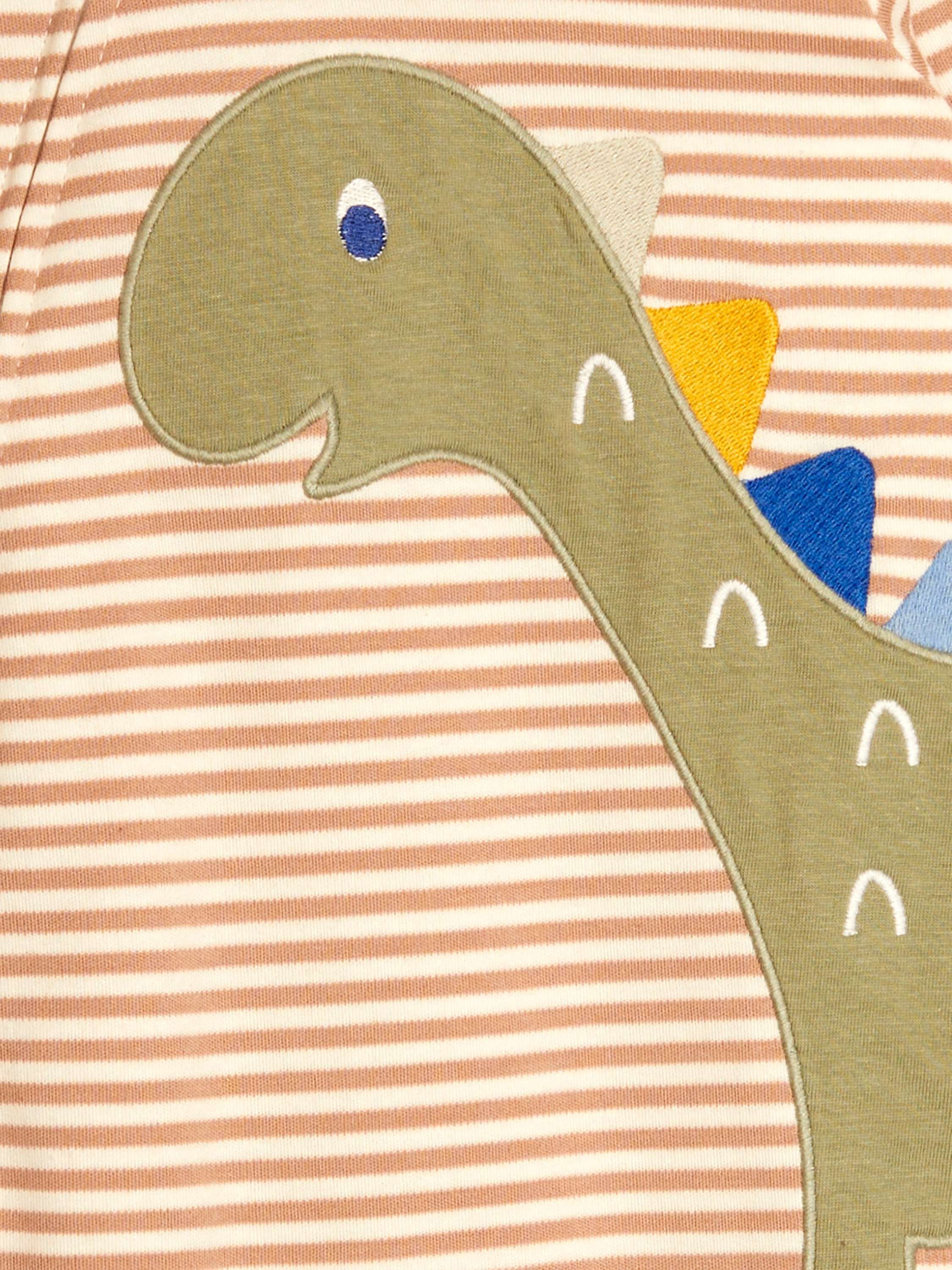 Baby Cotton Stripe Dinosaur Appliqué Sleepsuit, Natural