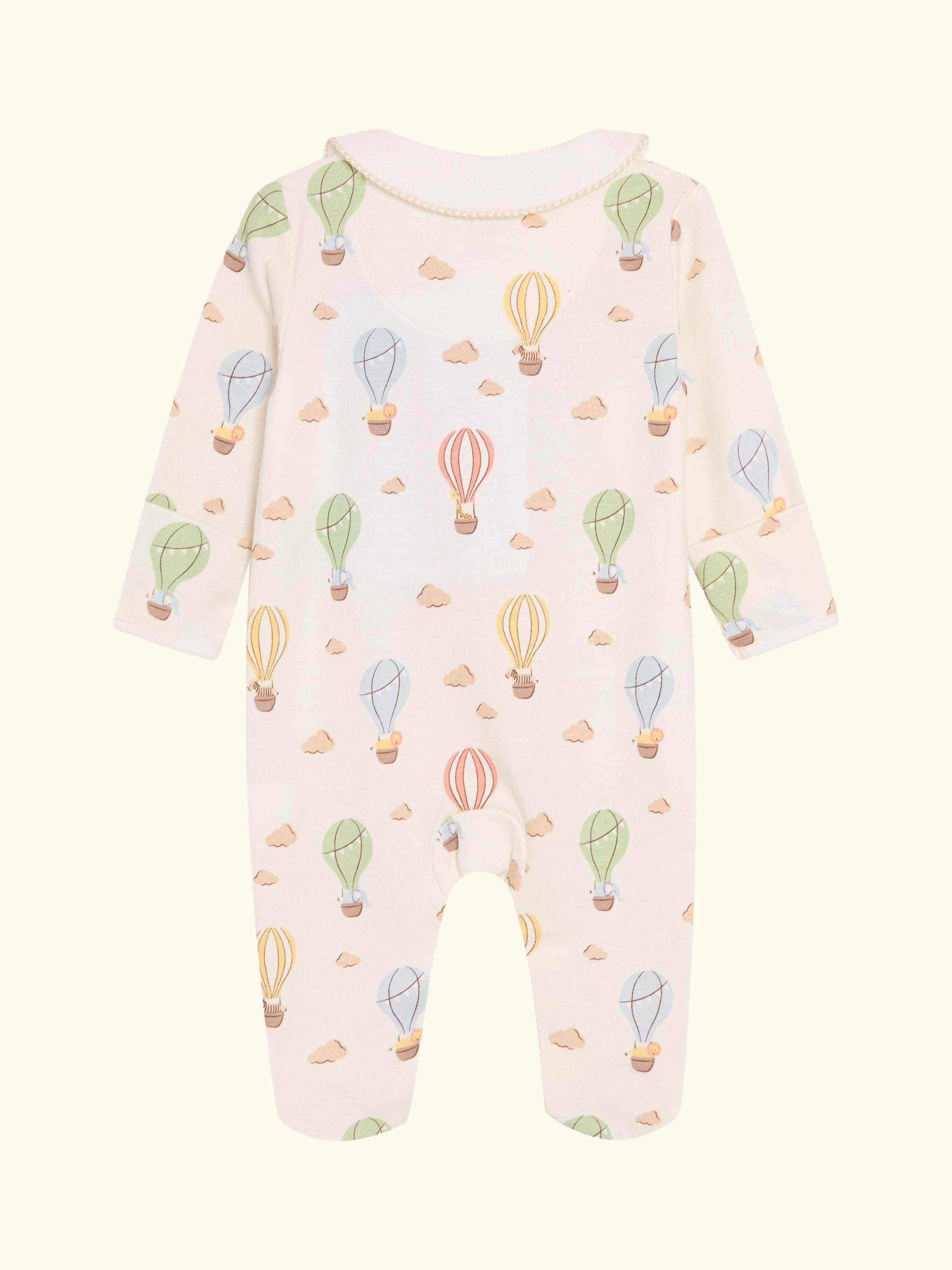 Baby Cotton Hot Air Balloon Print Sleepsuit, Cream, Newborn
