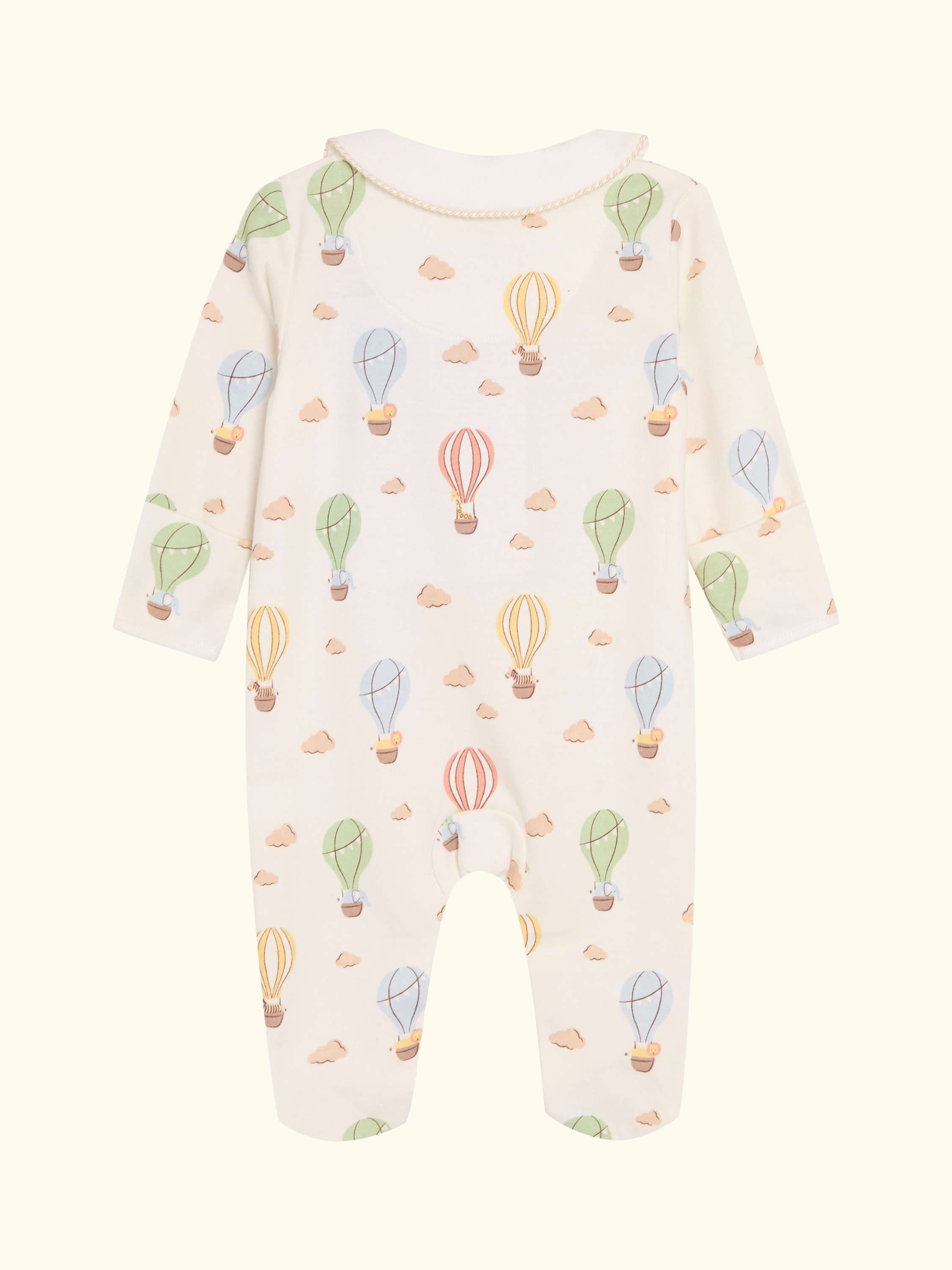 Baby Cotton Hot Air Balloon Print Sleepsuit, Cream, Newborn