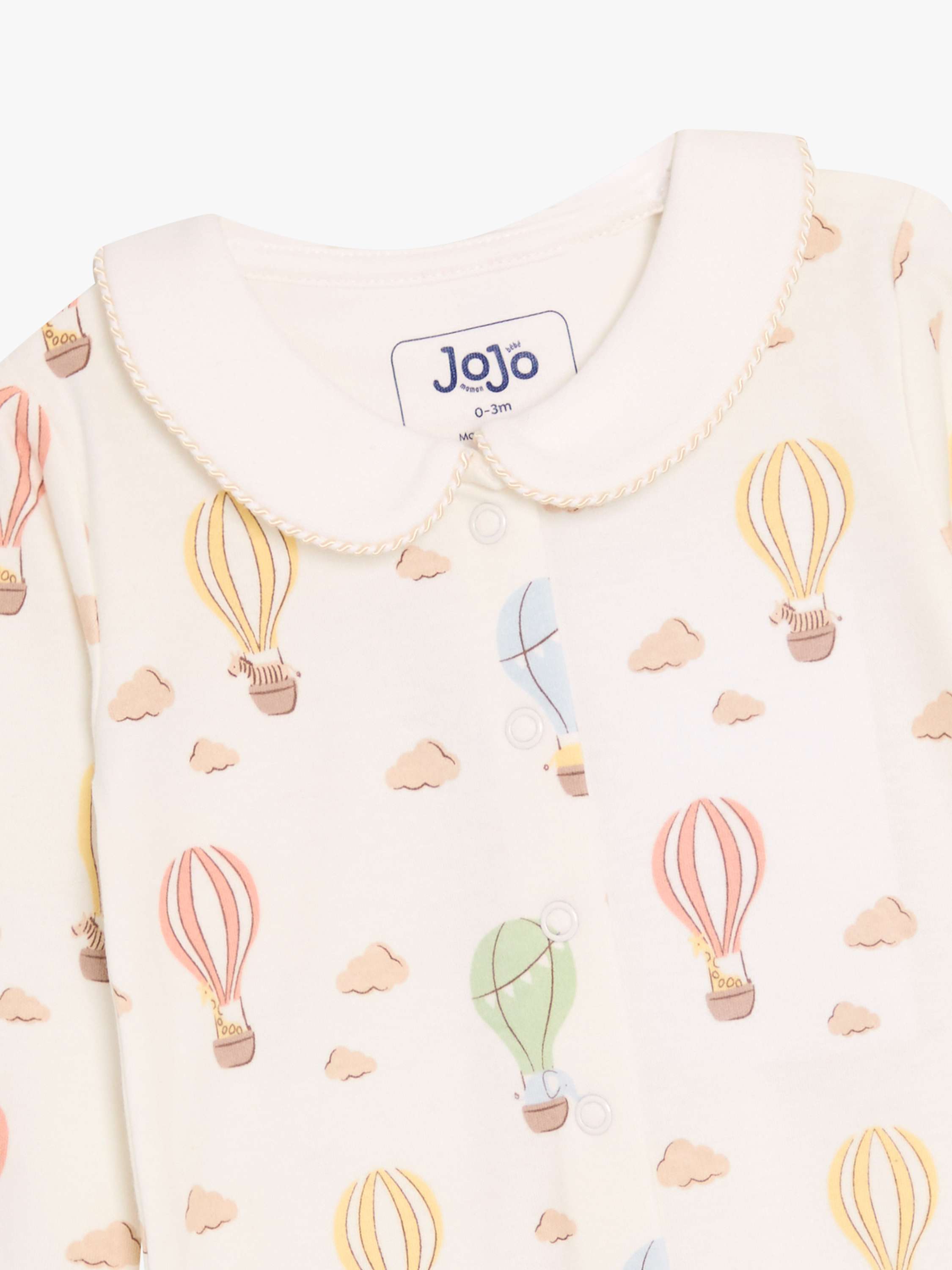 Baby Cotton Hot Air Balloon Print Sleepsuit, Cream, Newborn