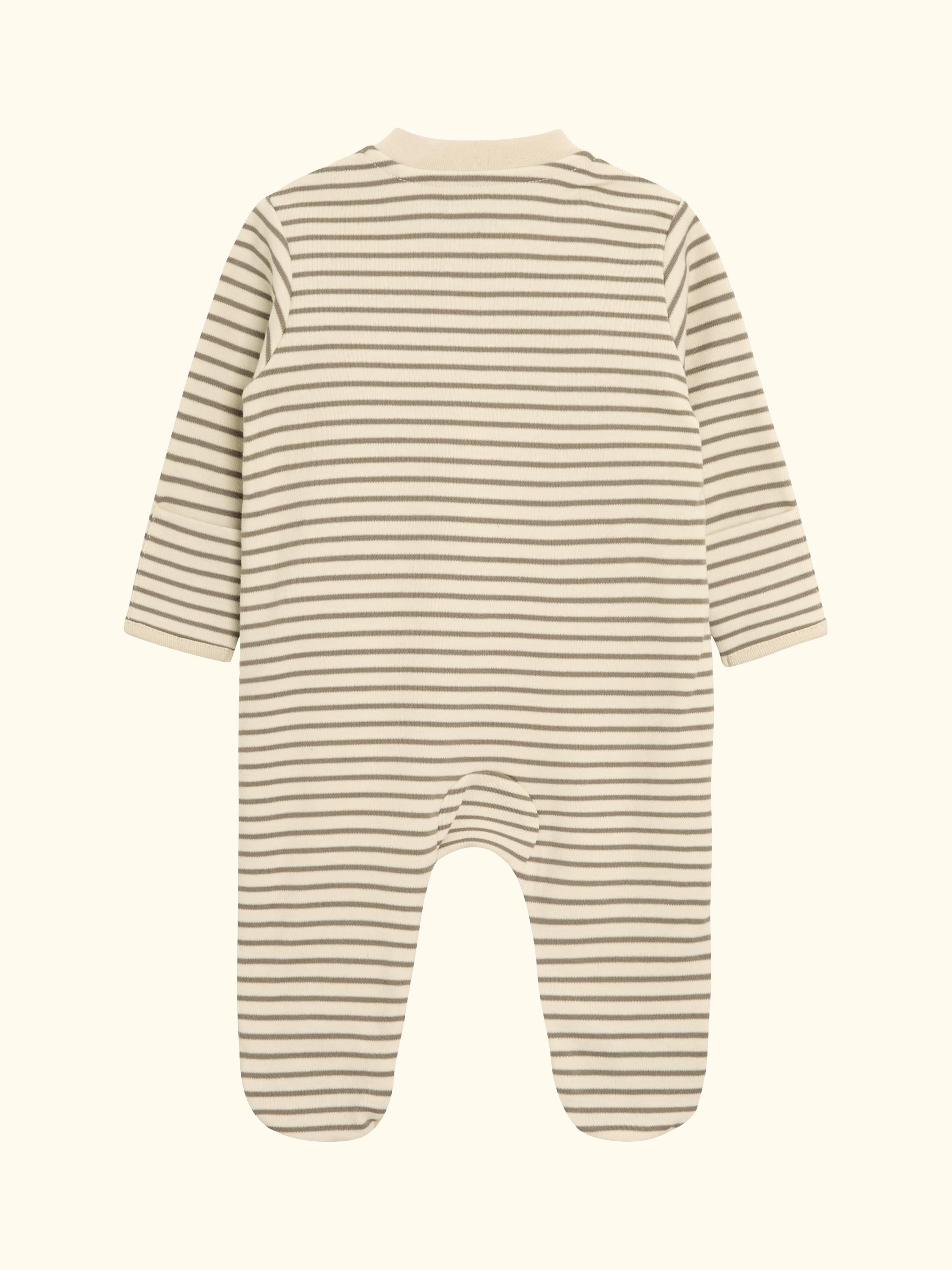 Baby Cotton Lion Applique Sleepsuit, Ecru