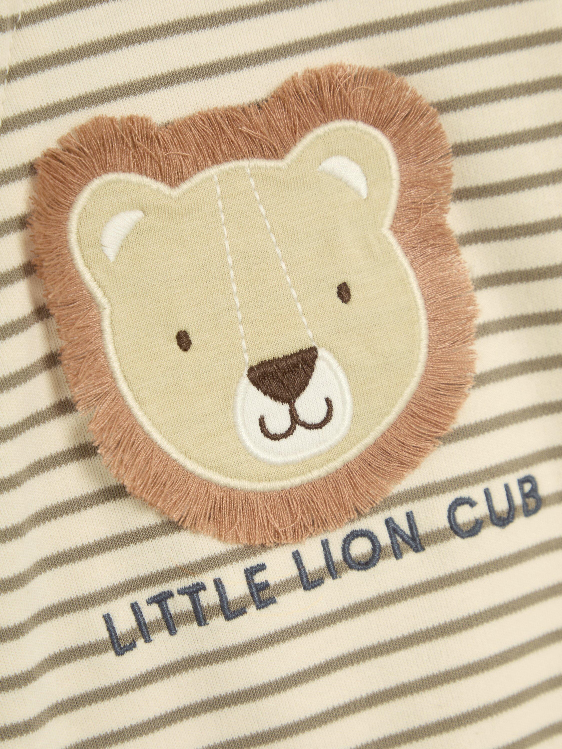 Baby Cotton Lion Applique Sleepsuit, Ecru