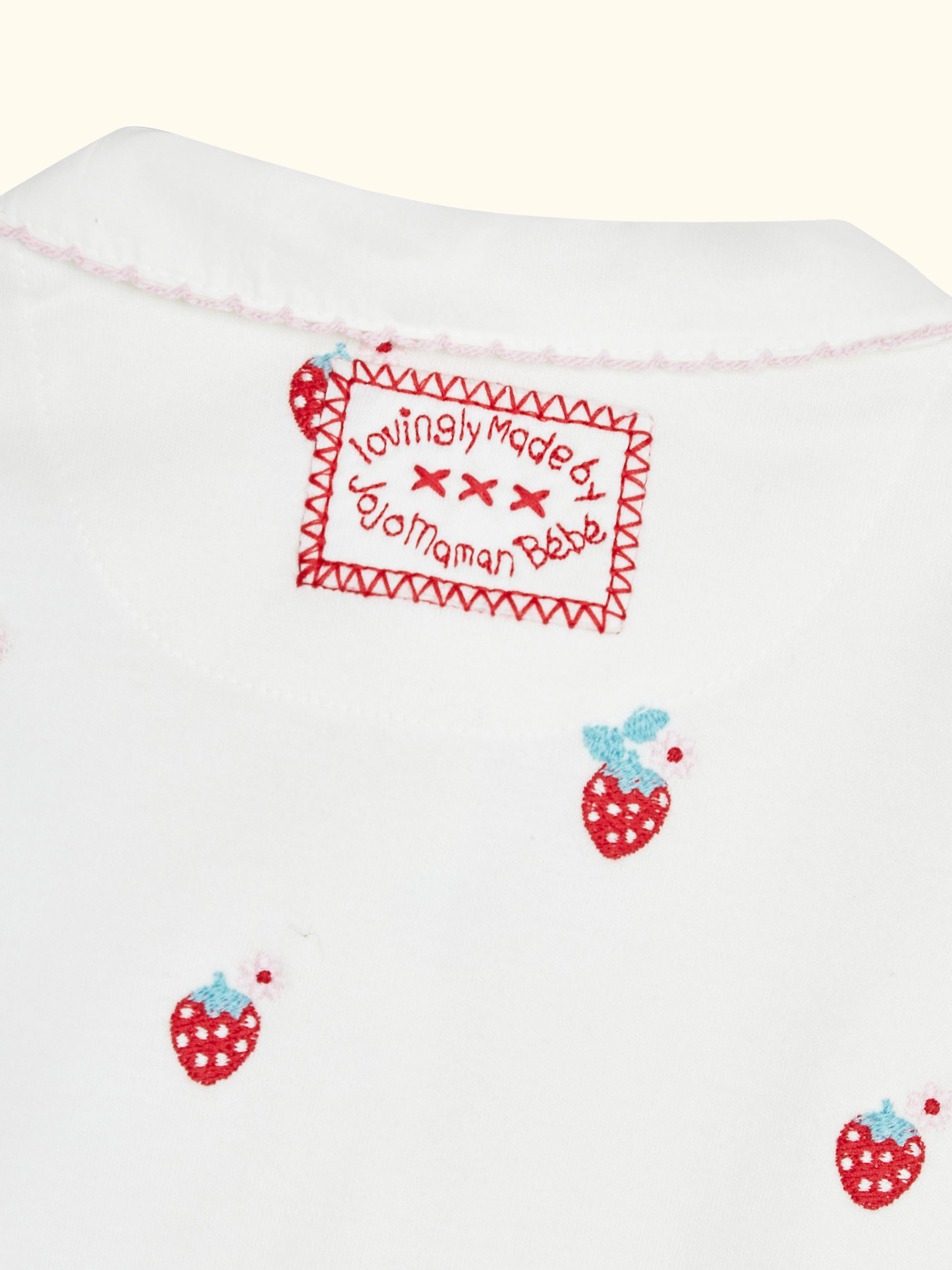 Baby Strawberry Embroidered Sleepsuit, Cream