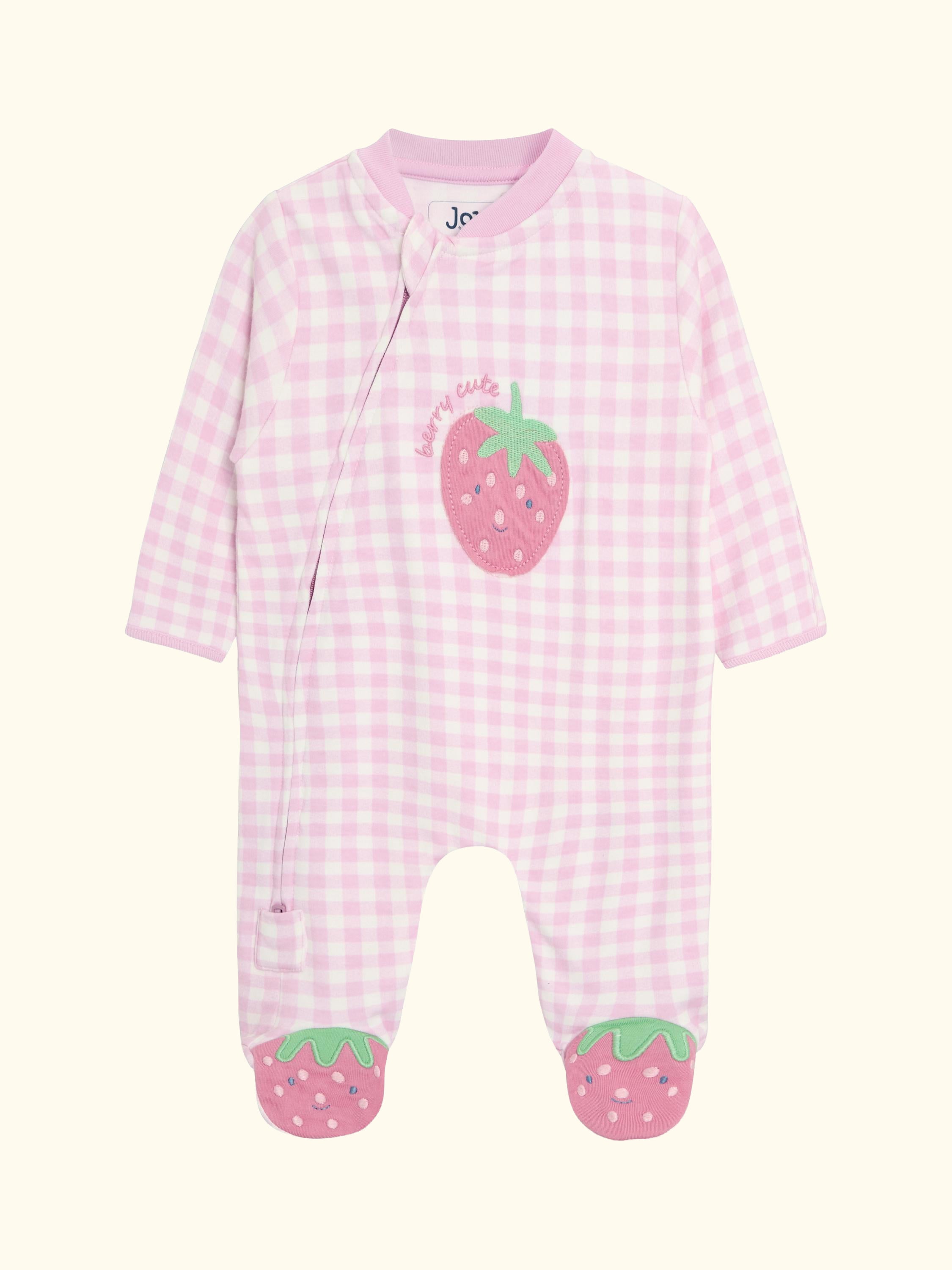 Strawberry Gingham Sleepsuit, Pink
