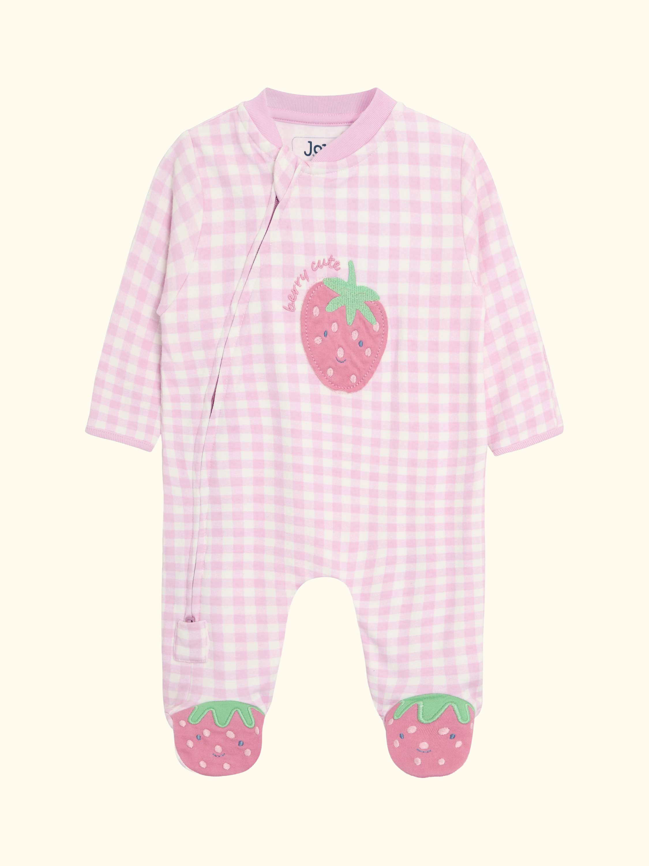Strawberry Gingham Sleepsuit, Pink