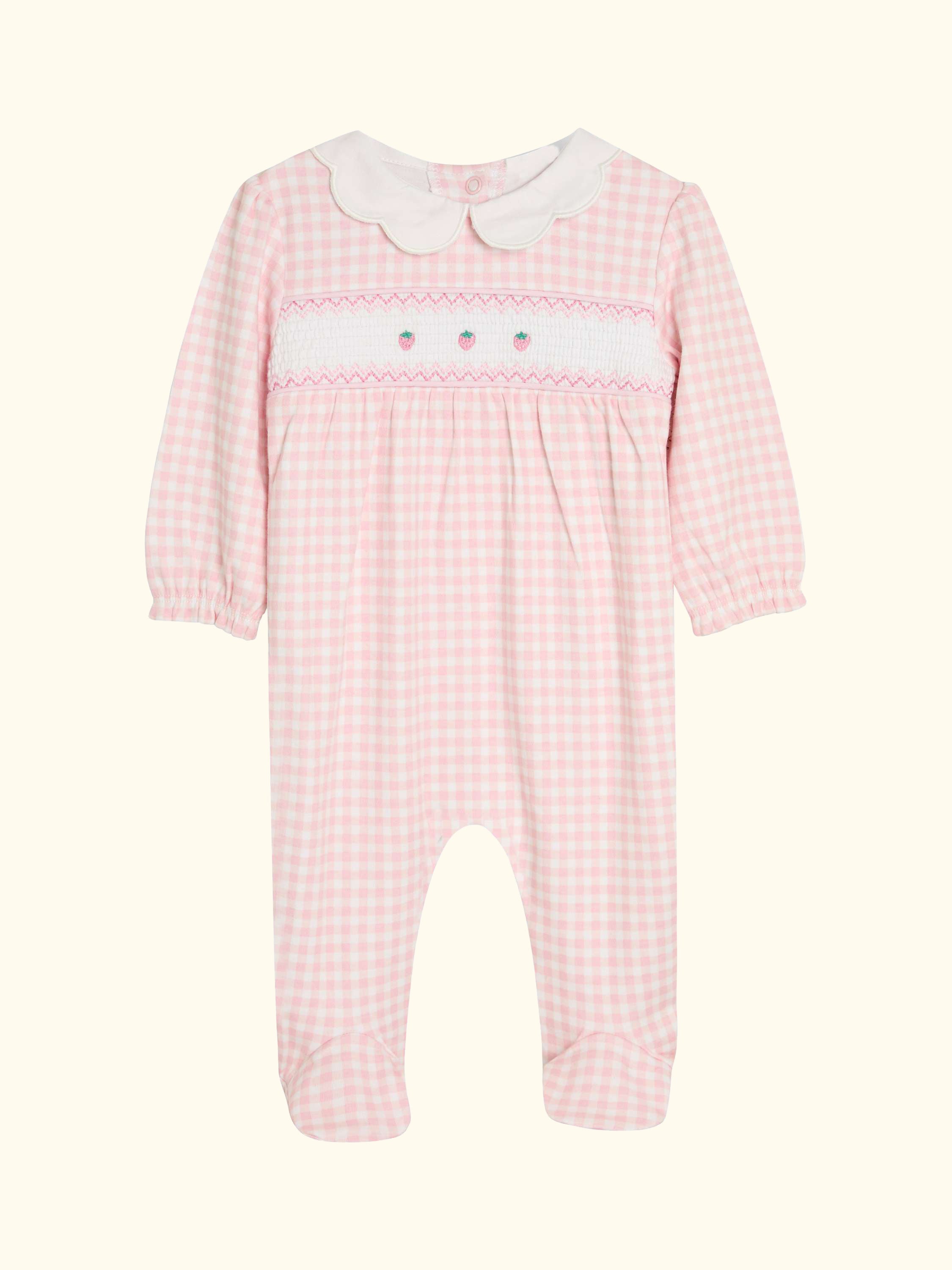 Strawberry Smocked Sleepsuit, Pink