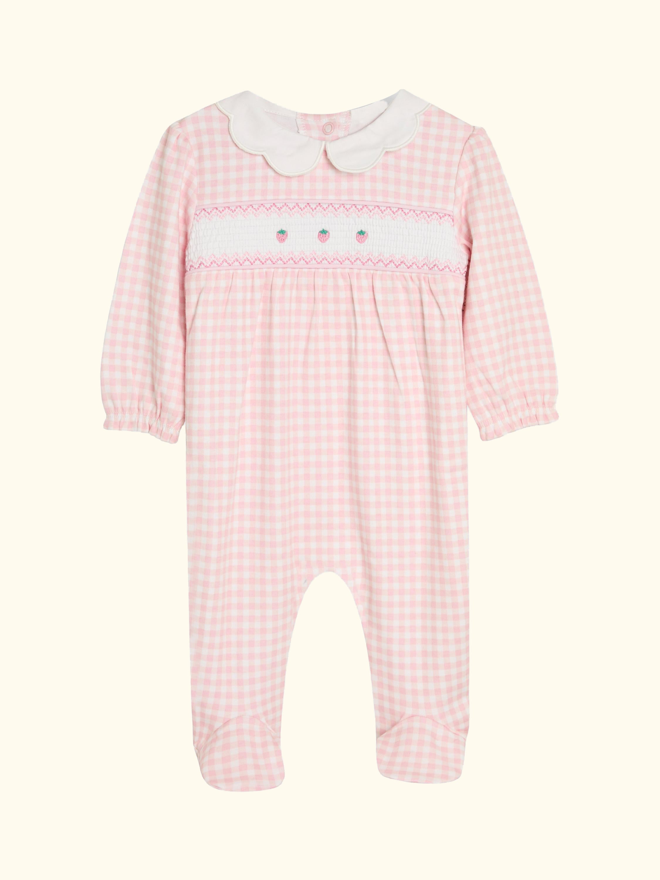 Strawberry Smocked Sleepsuit, Pink