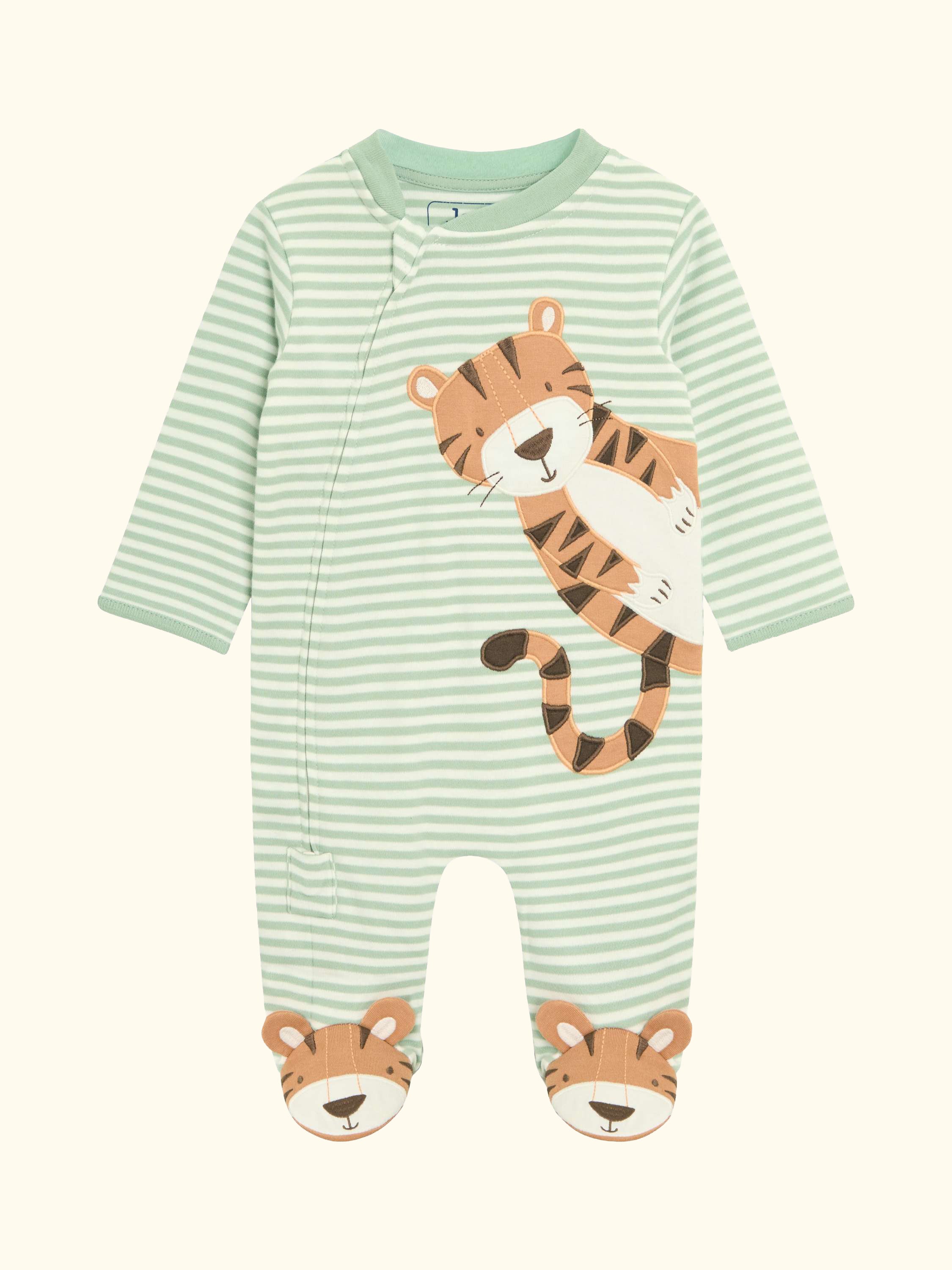 Baby Cotton Tiger Stripe Zip-Up Sleepsuit, Green