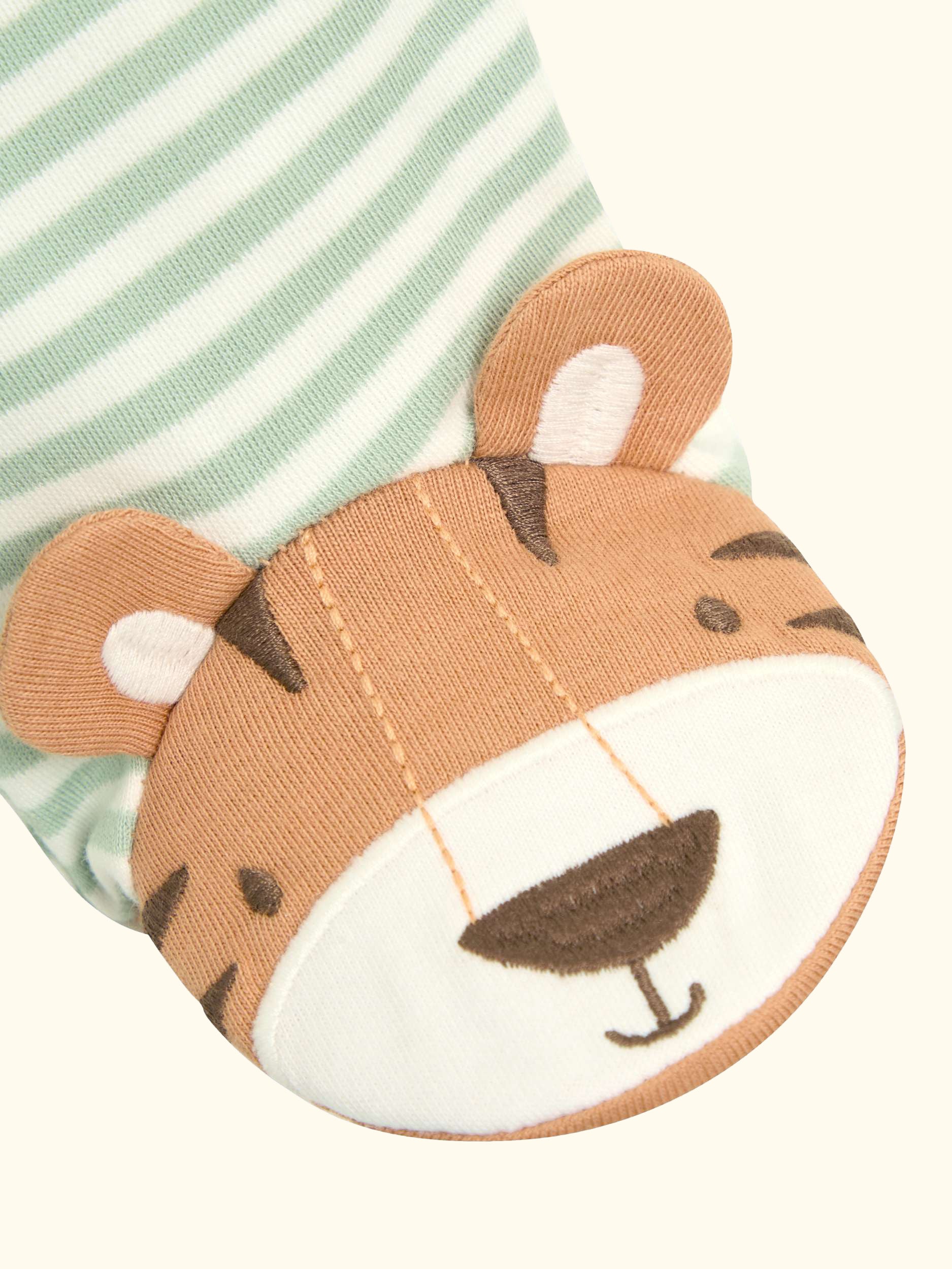 Baby Cotton Tiger Stripe Zip-Up Sleepsuit, Green
