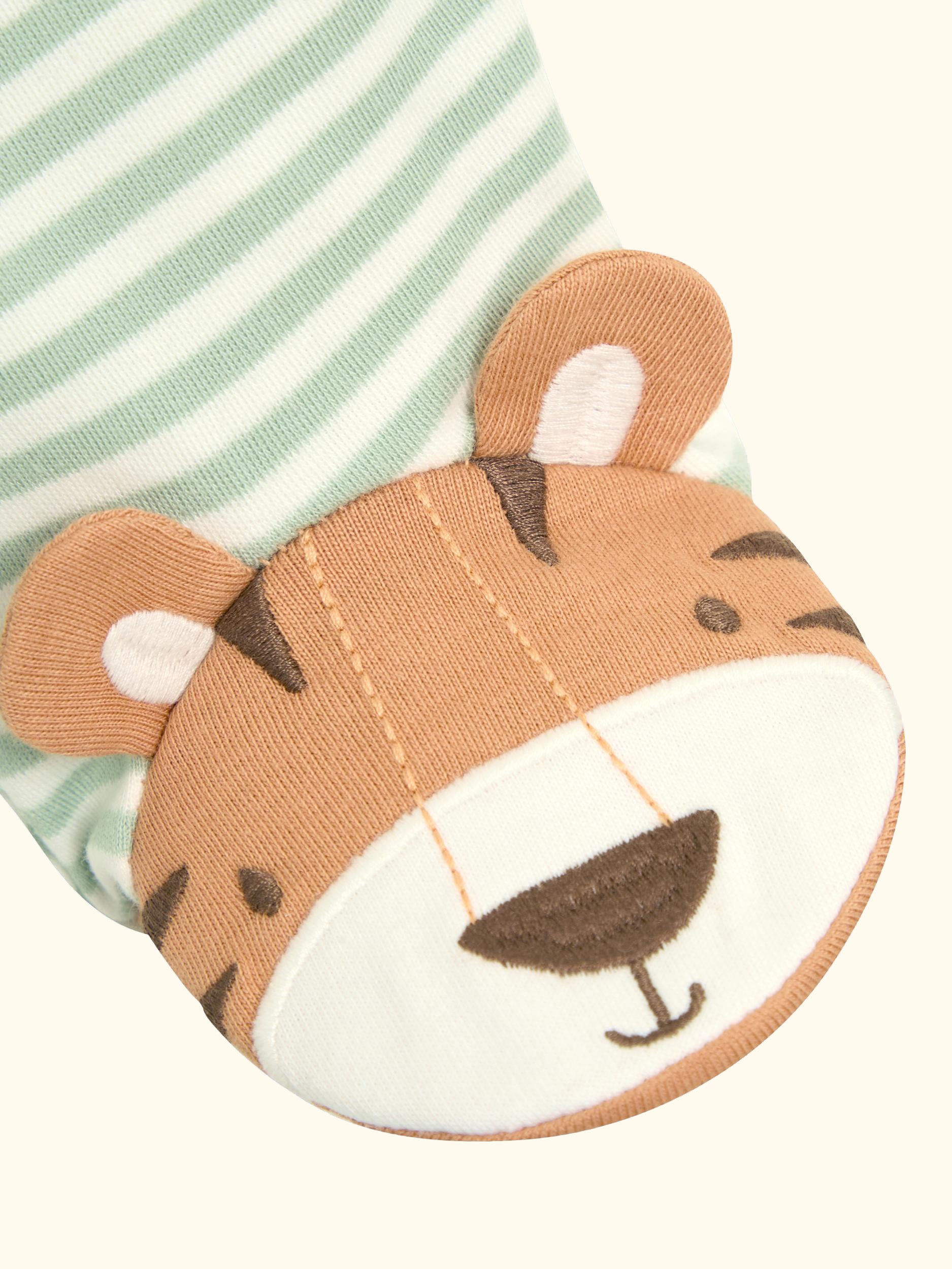 Baby Cotton Tiger Stripe Zip-Up Sleepsuit, Green