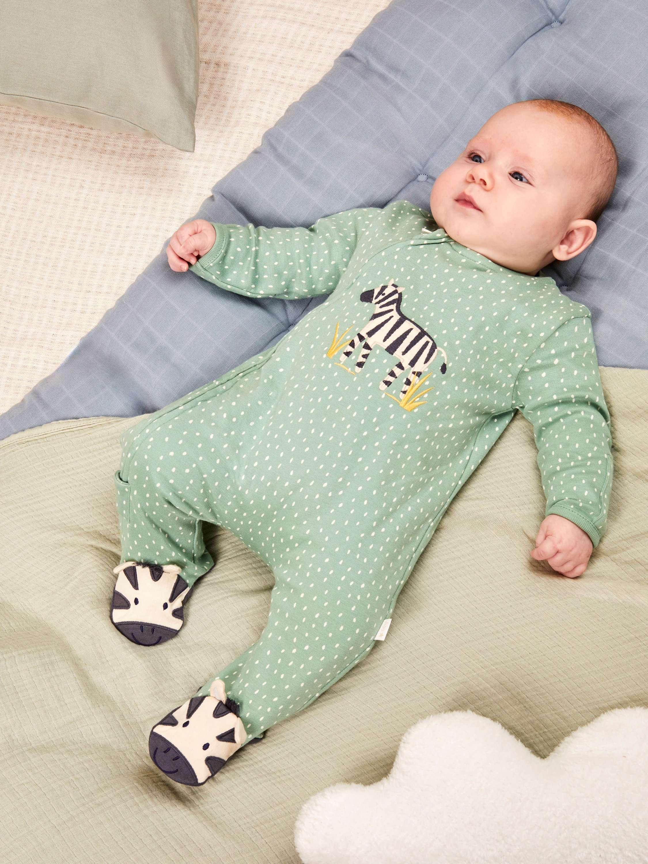 Zebra Applique Zip Sleepsuit, Green/Multi