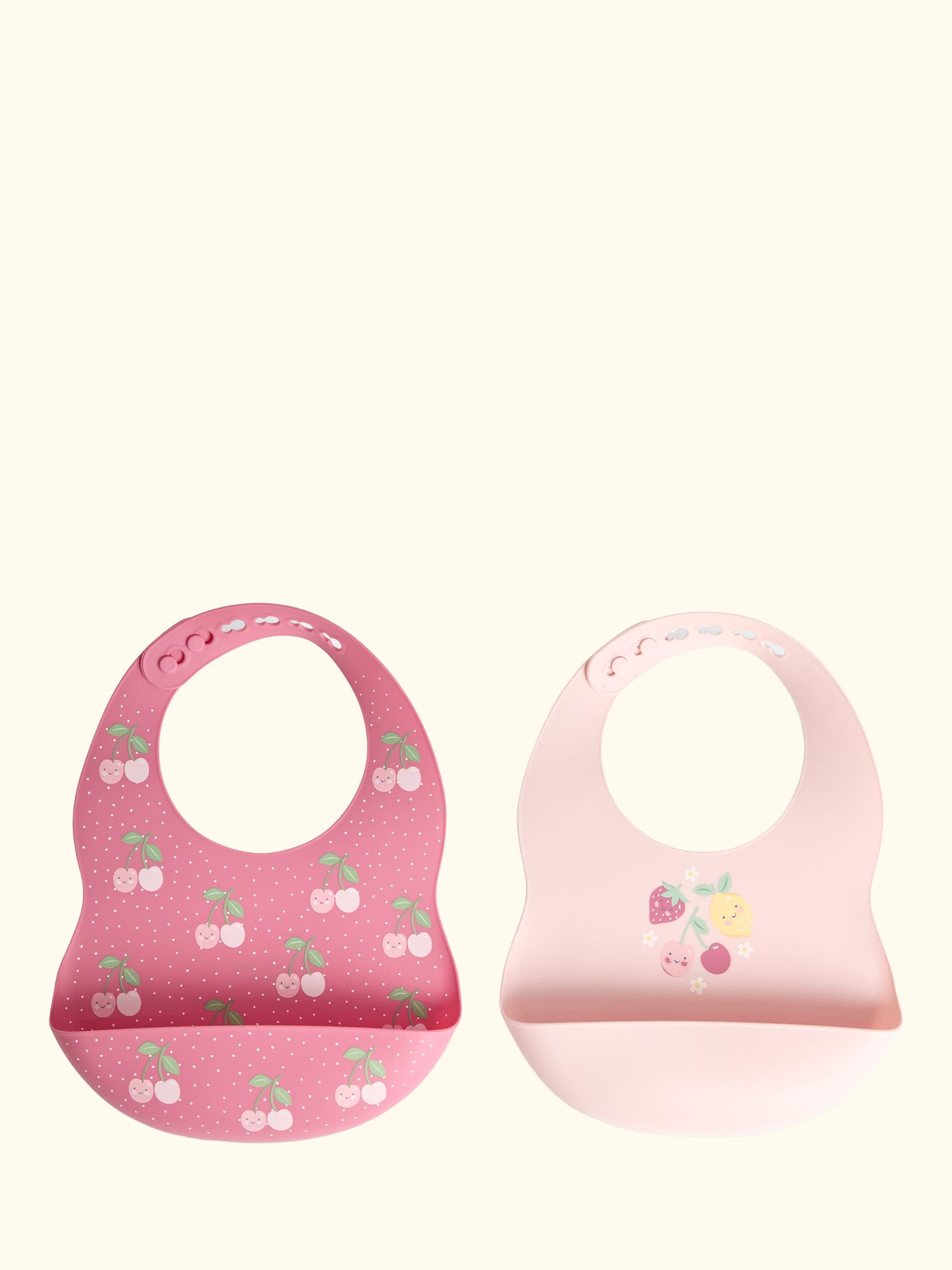 Silicone Cherry Bib, Pack of 2, Pink