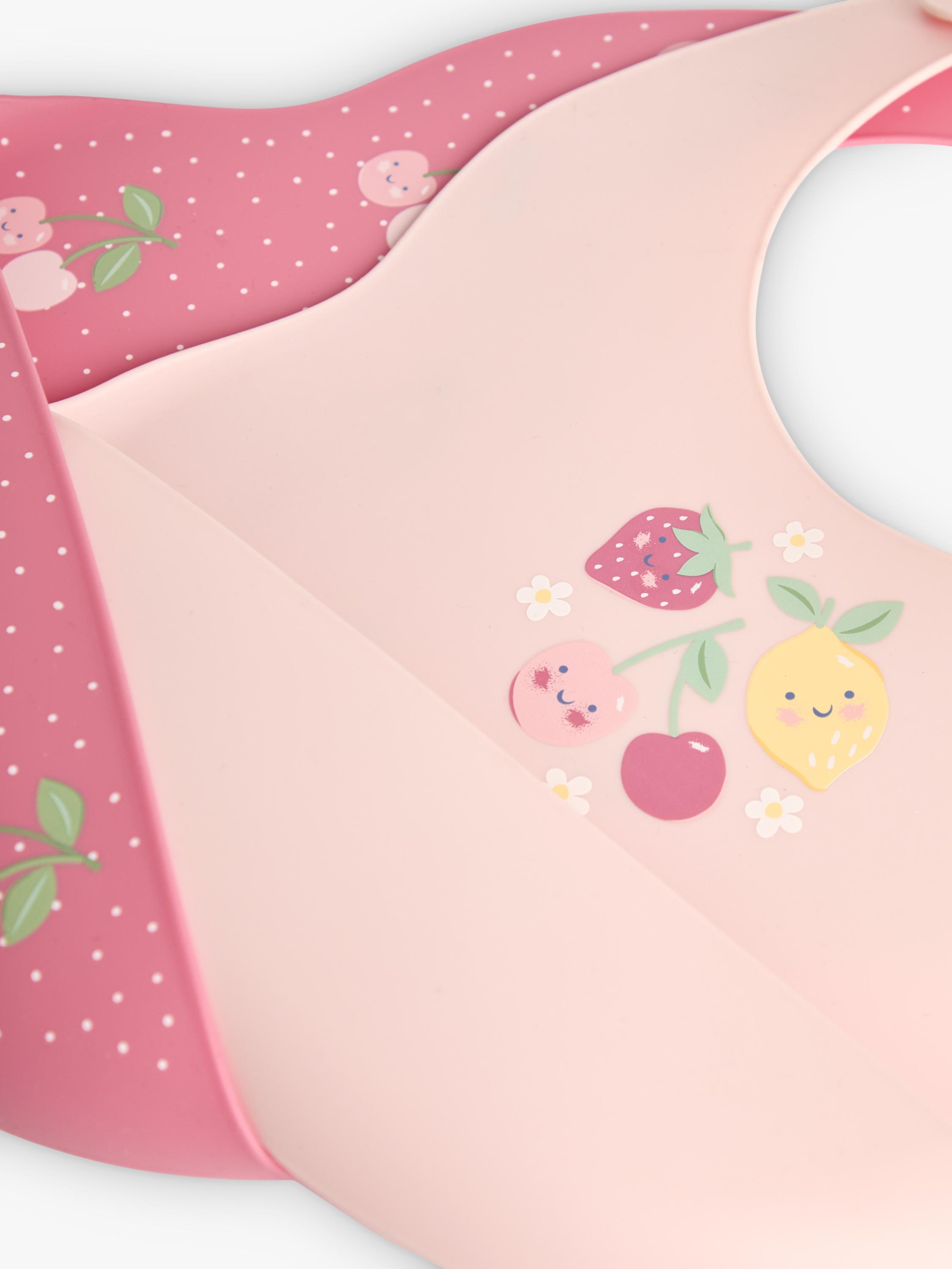 Silicone Cherry Bib, Pack of 2, Pink