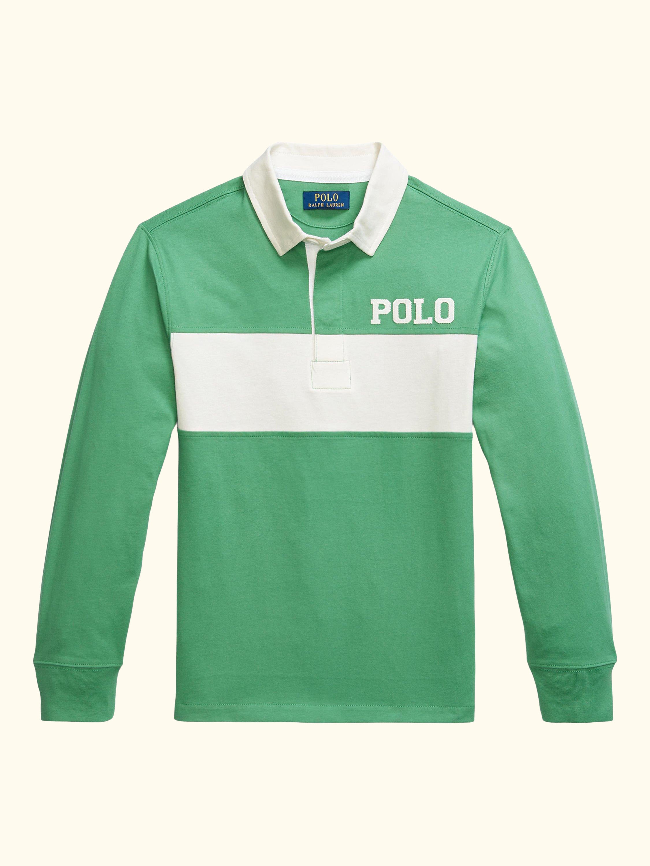 Kids' Cotton Long Sleeved Rugby Shirt, Raft Green