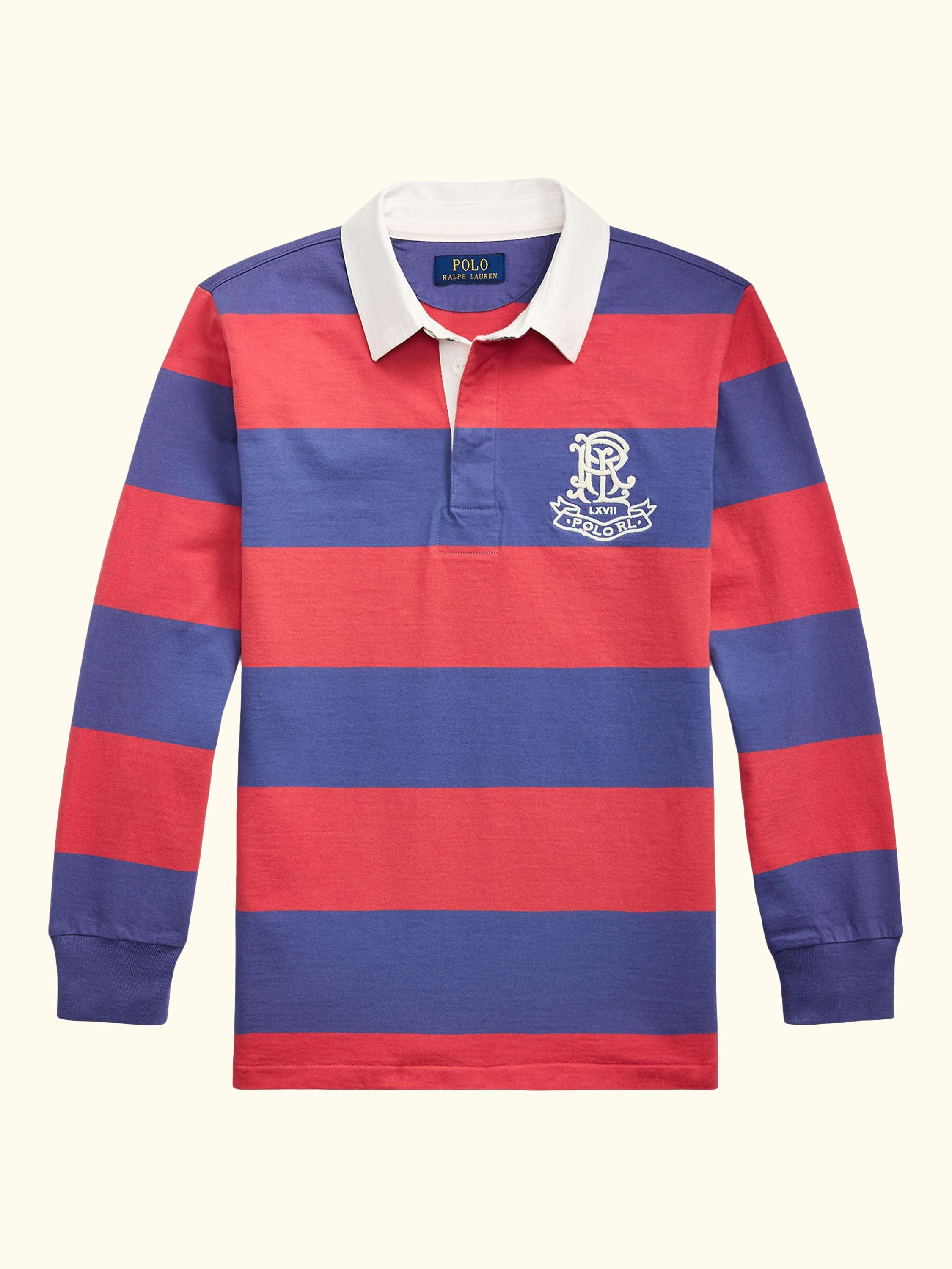 Kids' Cotton Long Sleeved Rugby Shirt, Red/Blue