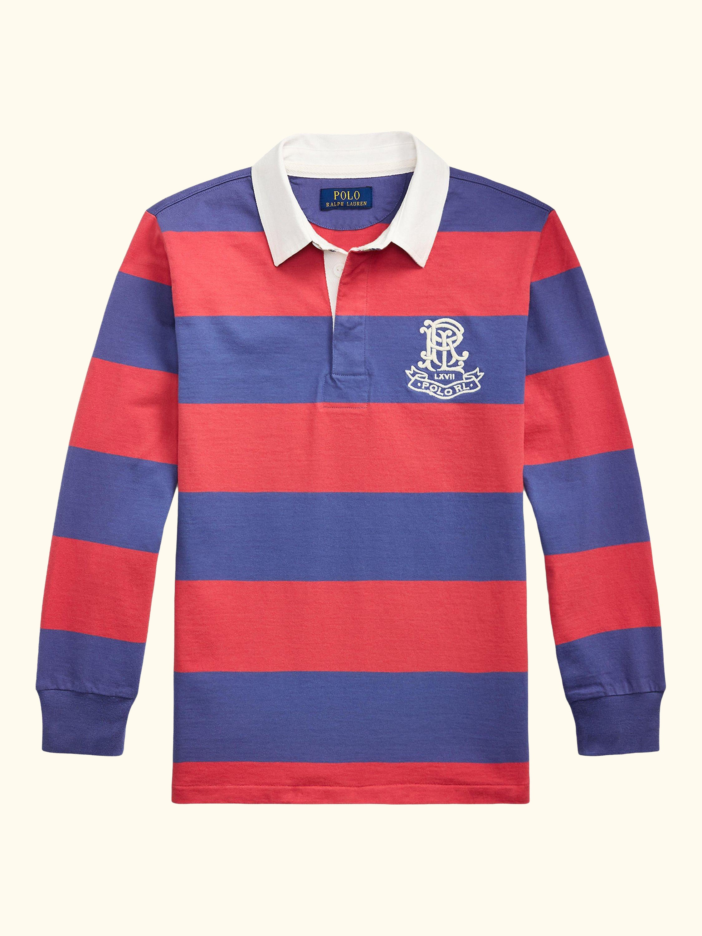 Kids' Cotton Long Sleeved Rugby Shirt, Red/Blue