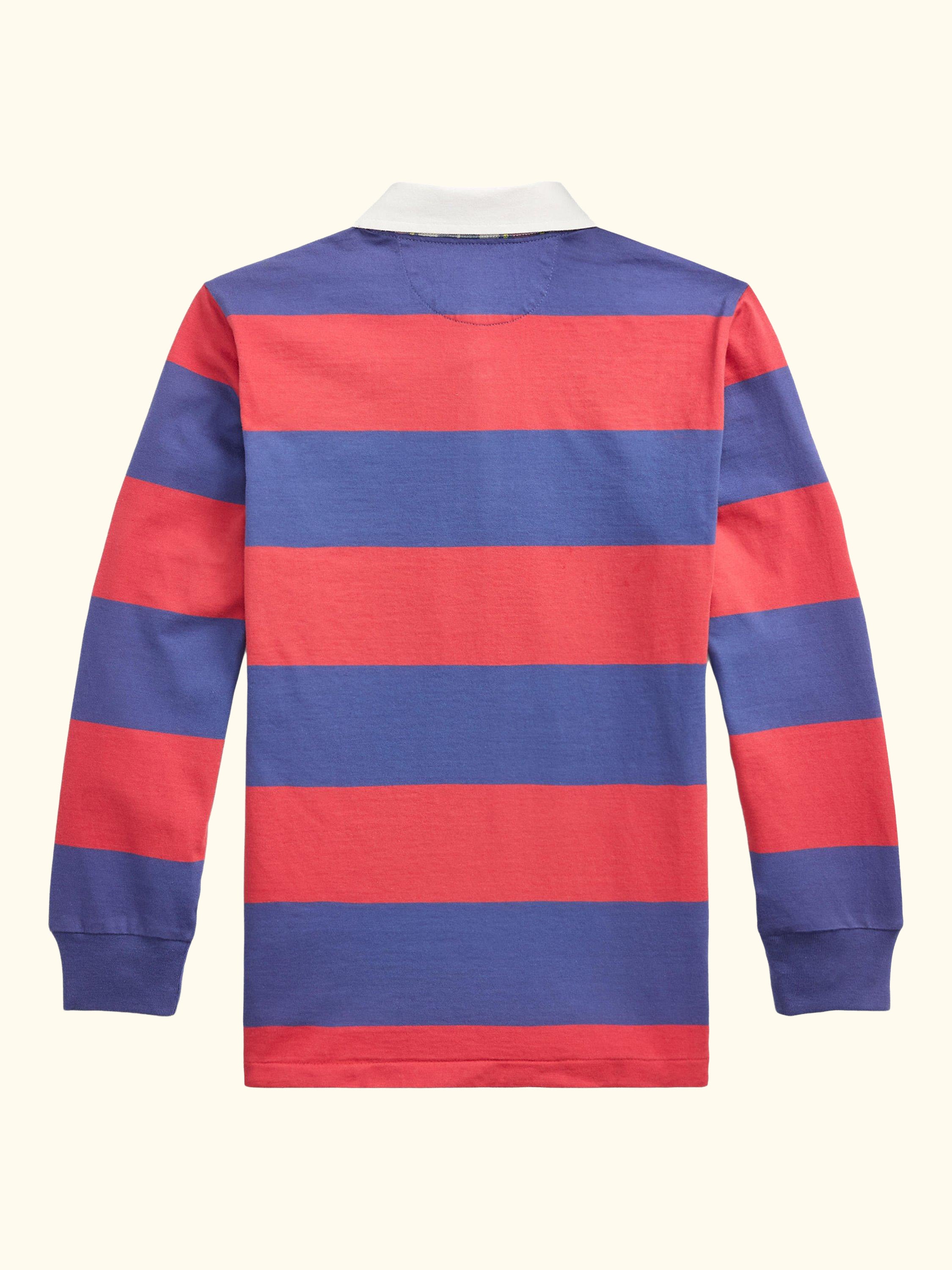 Kids' Cotton Long Sleeved Rugby Shirt, Red/Blue