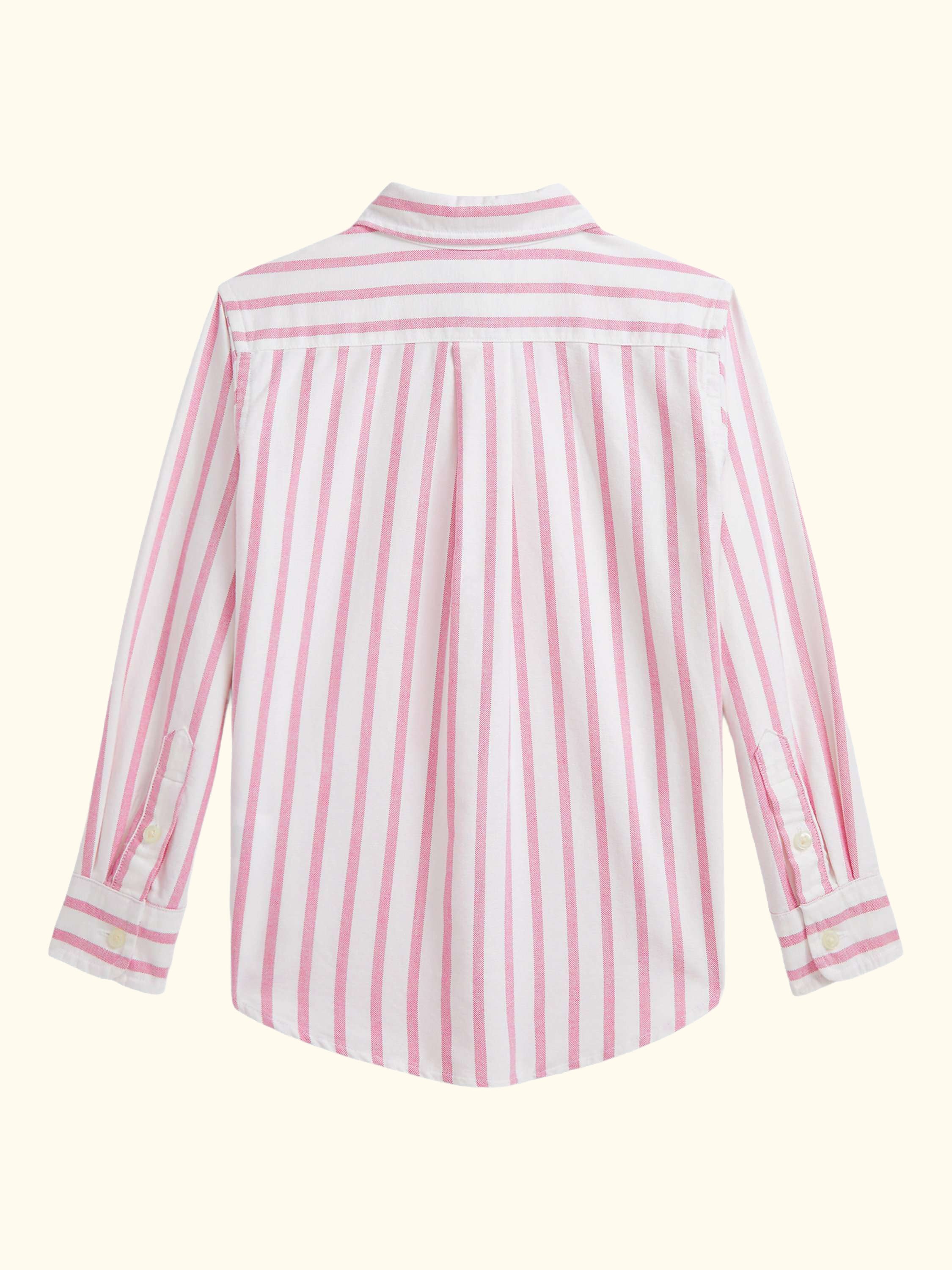 Polo Ralph Lauren Kids' Cotton Long Sleeved Stripe Print Shirt, Pink/White