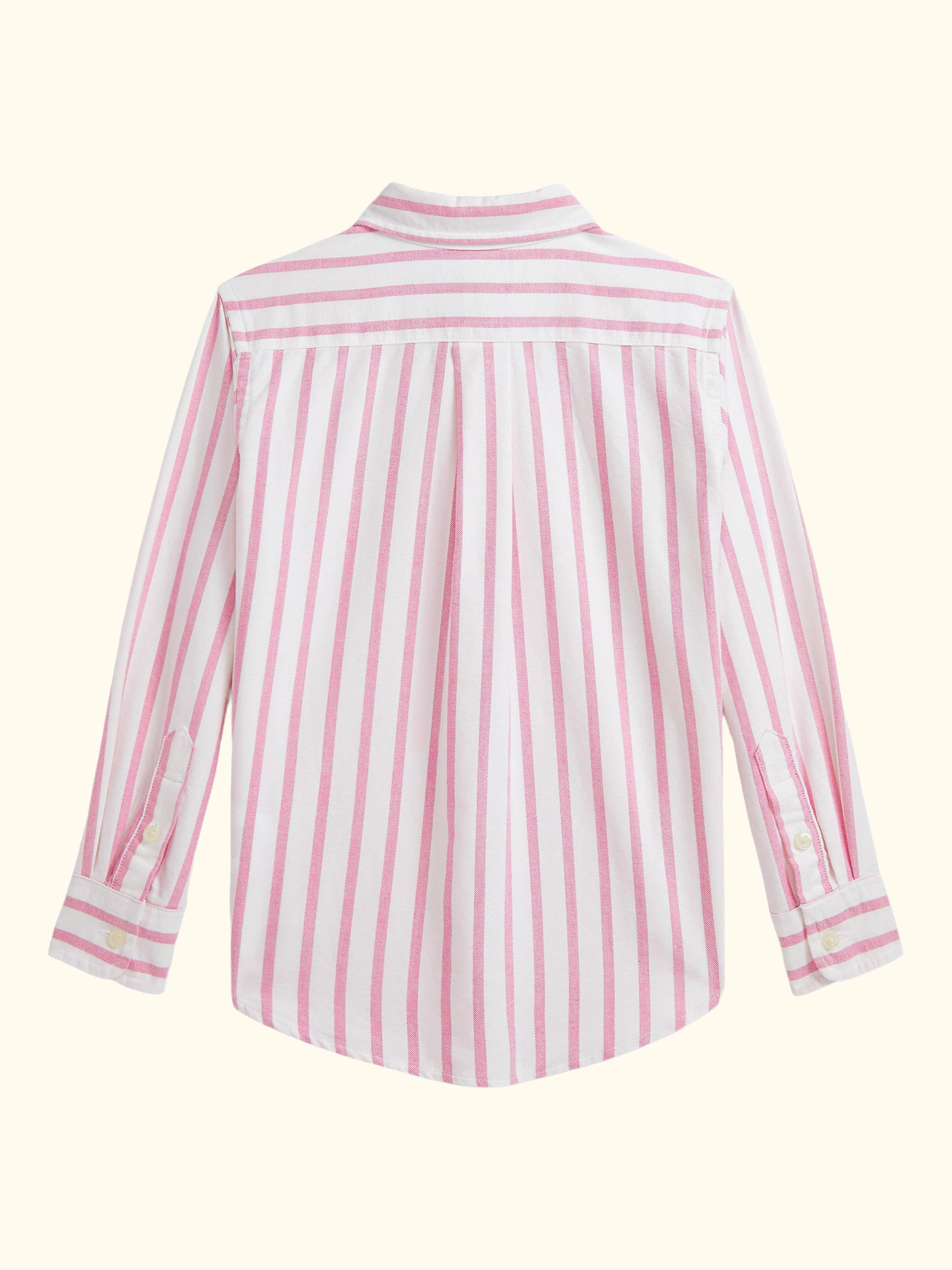 Polo Ralph Lauren Kids' Cotton Long Sleeved Stripe Print Shirt, Pink/White