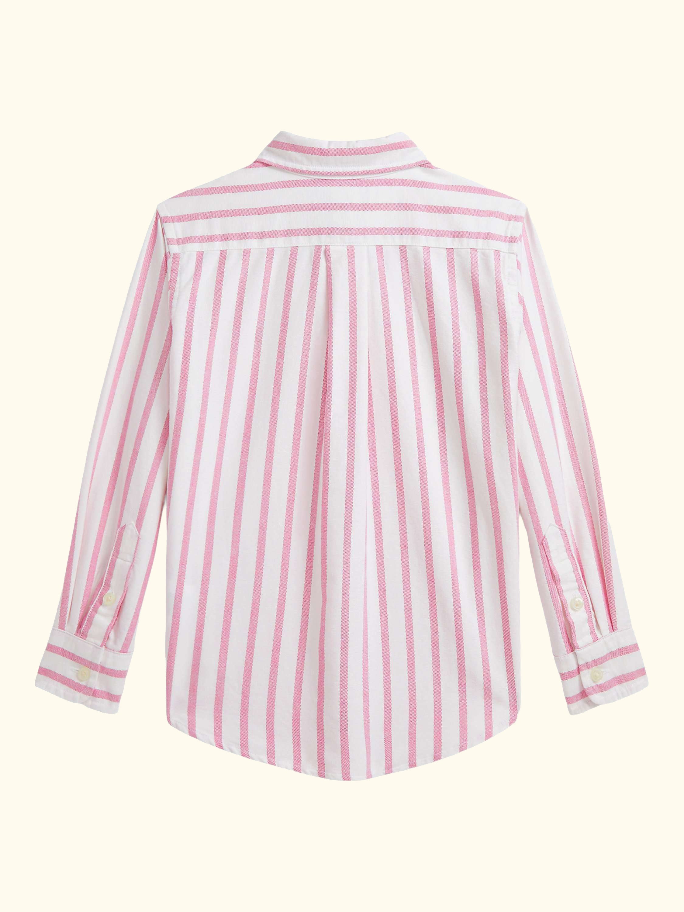 Polo Ralph Lauren Kids' Cotton Long Sleeved Stripe Print Shirt, Pink/White