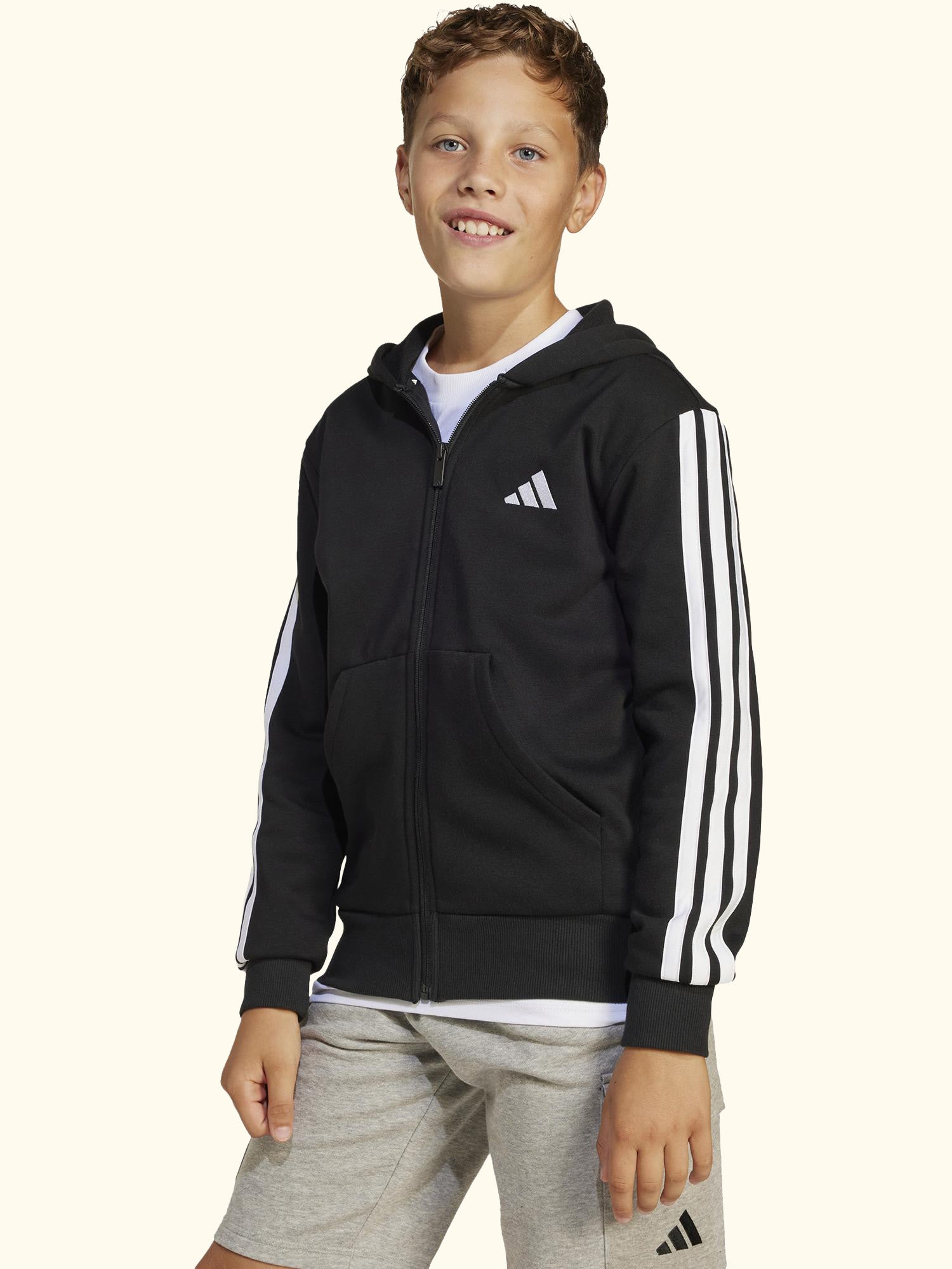 Kids' Cotton Blend Essentials Full Zip Hoodie, Black/White
