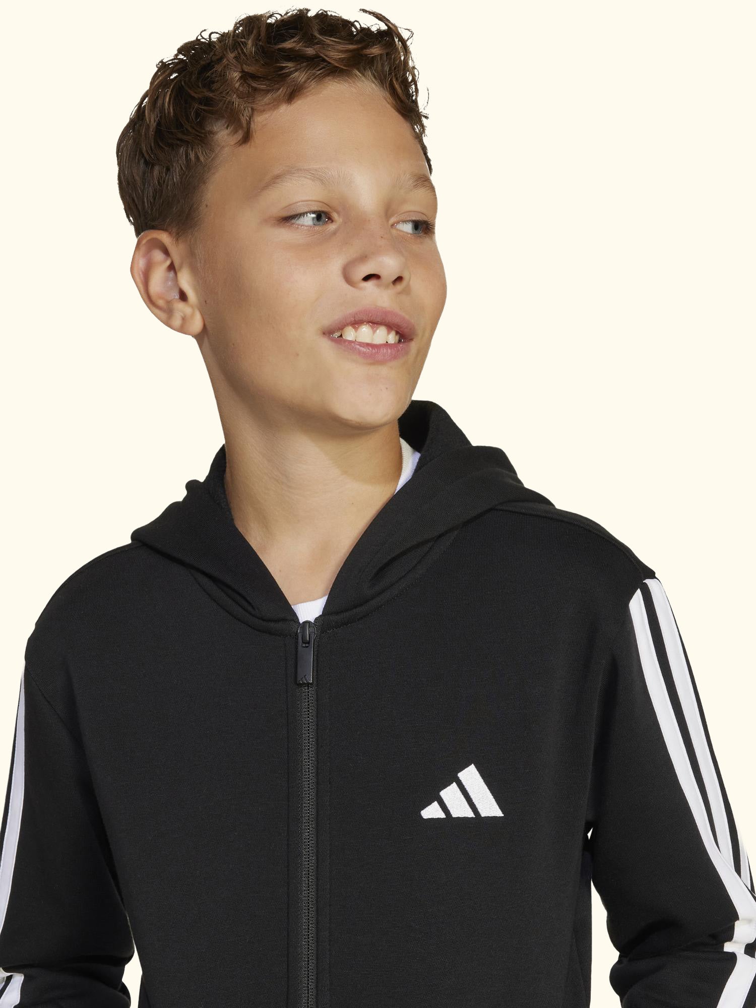 Kids' Cotton Blend Essentials Full Zip Hoodie, Black/White