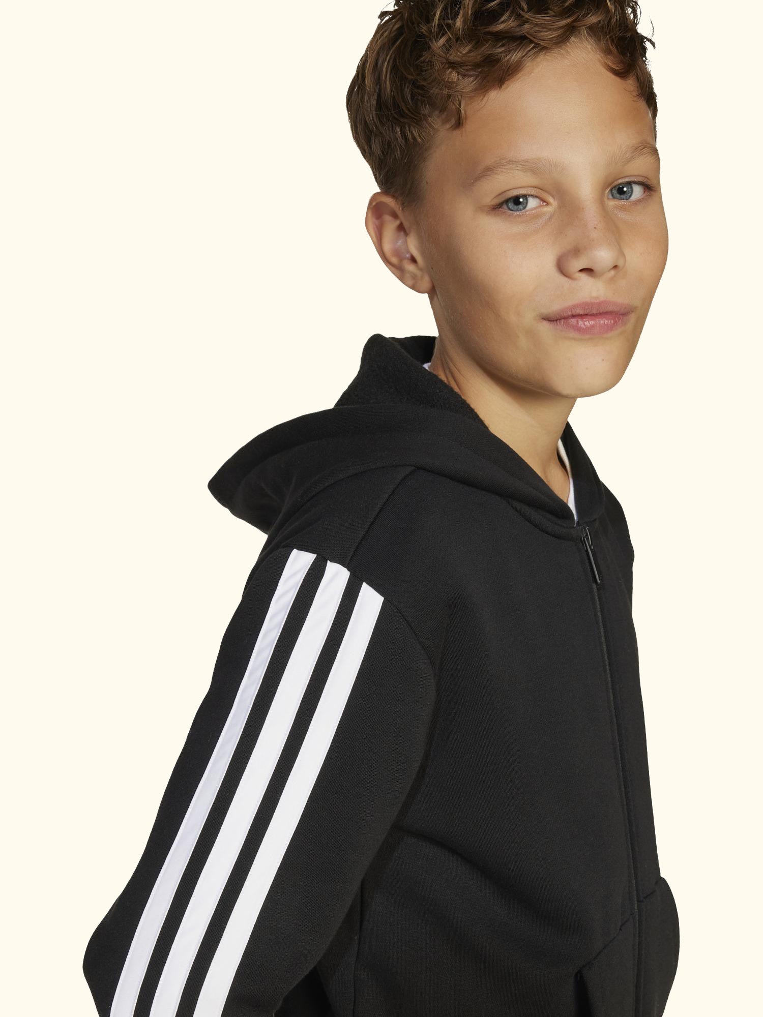 Kids' Cotton Blend Essentials Full Zip Hoodie, Black/White