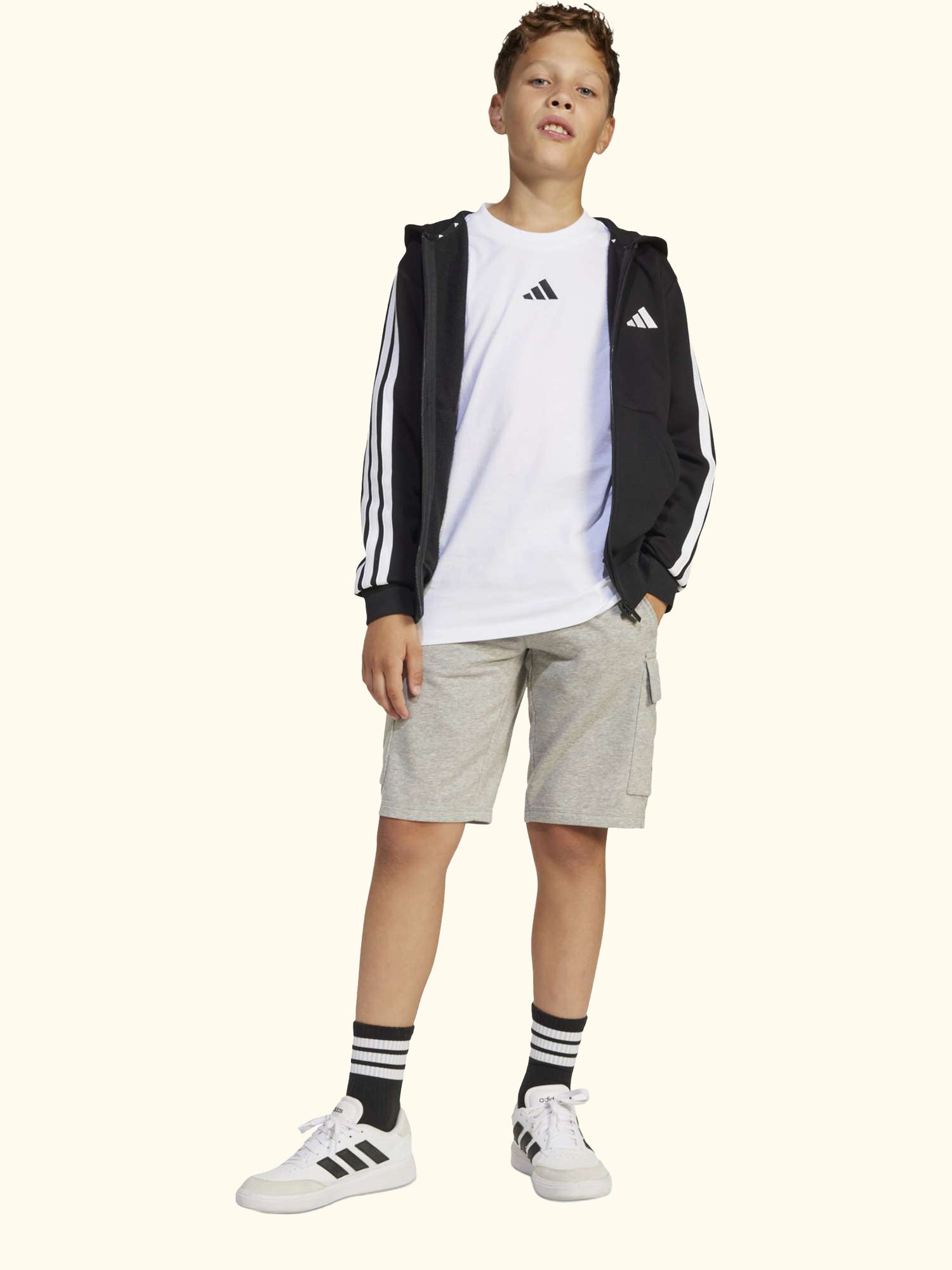 Kids' Cotton Blend Essentials Full Zip Hoodie, Black/White