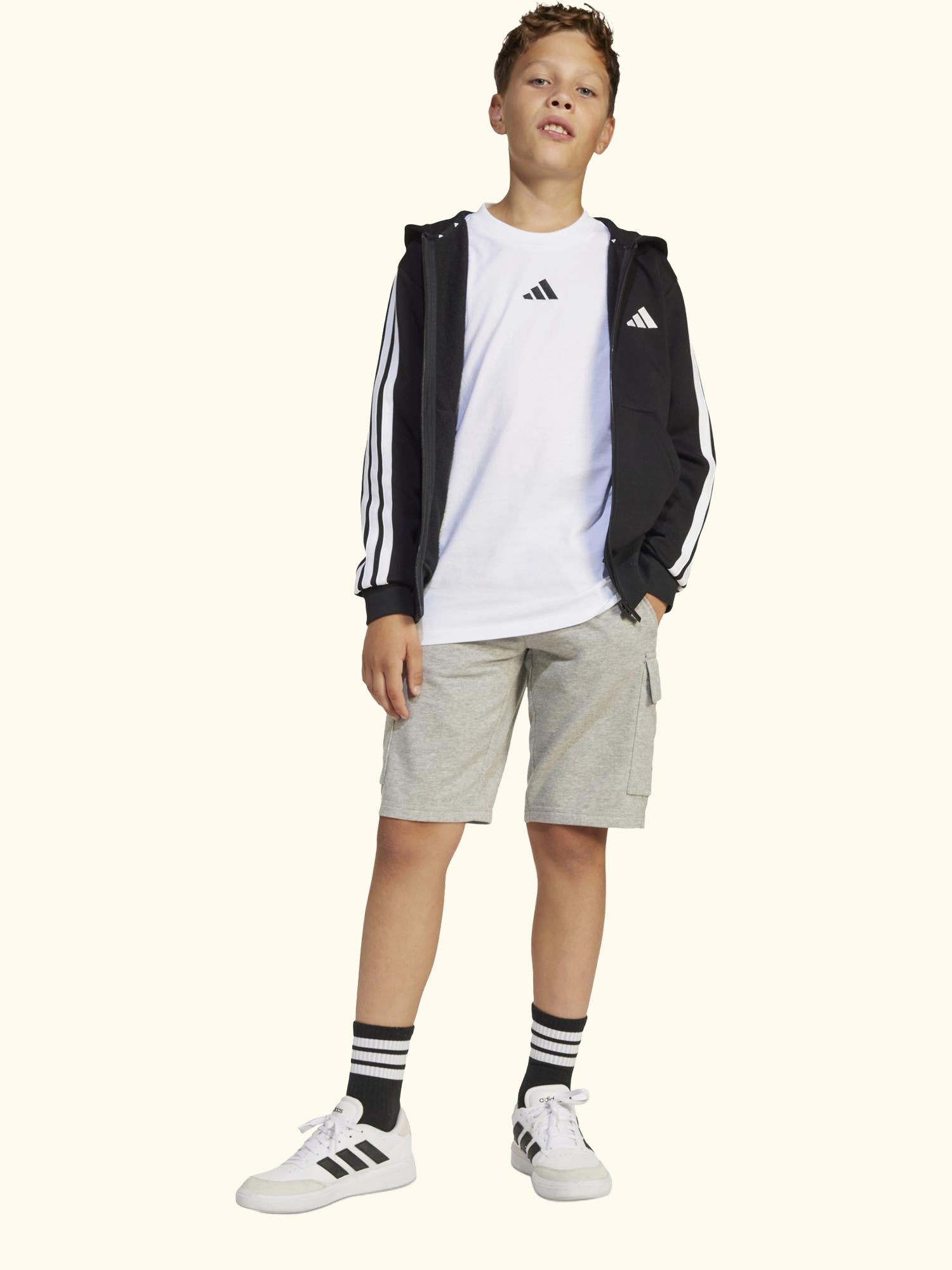 Kids' Cotton Blend Essentials Full Zip Hoodie, Black/White