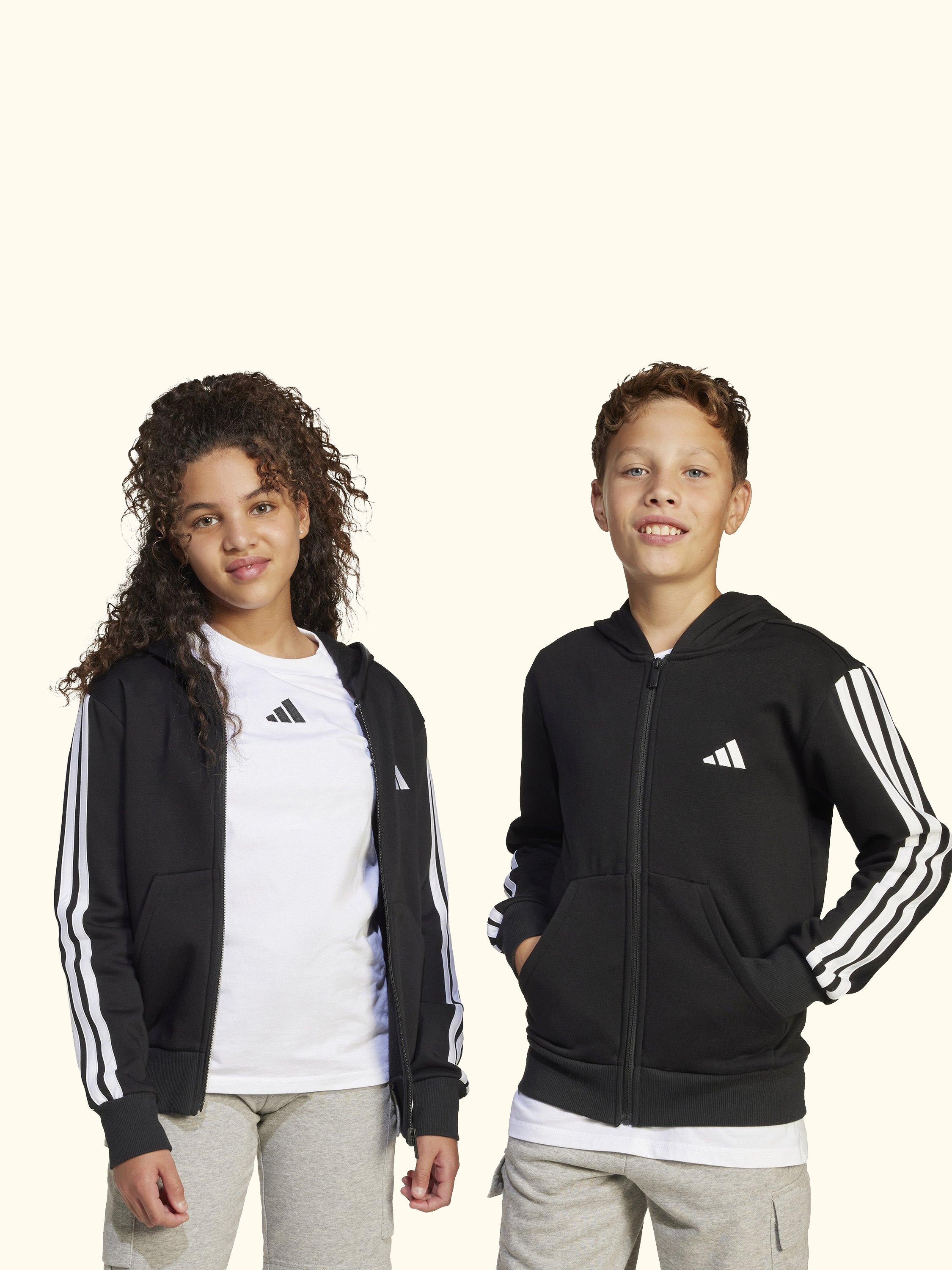Kids' Cotton Blend Essentials Full Zip Hoodie, Black/White