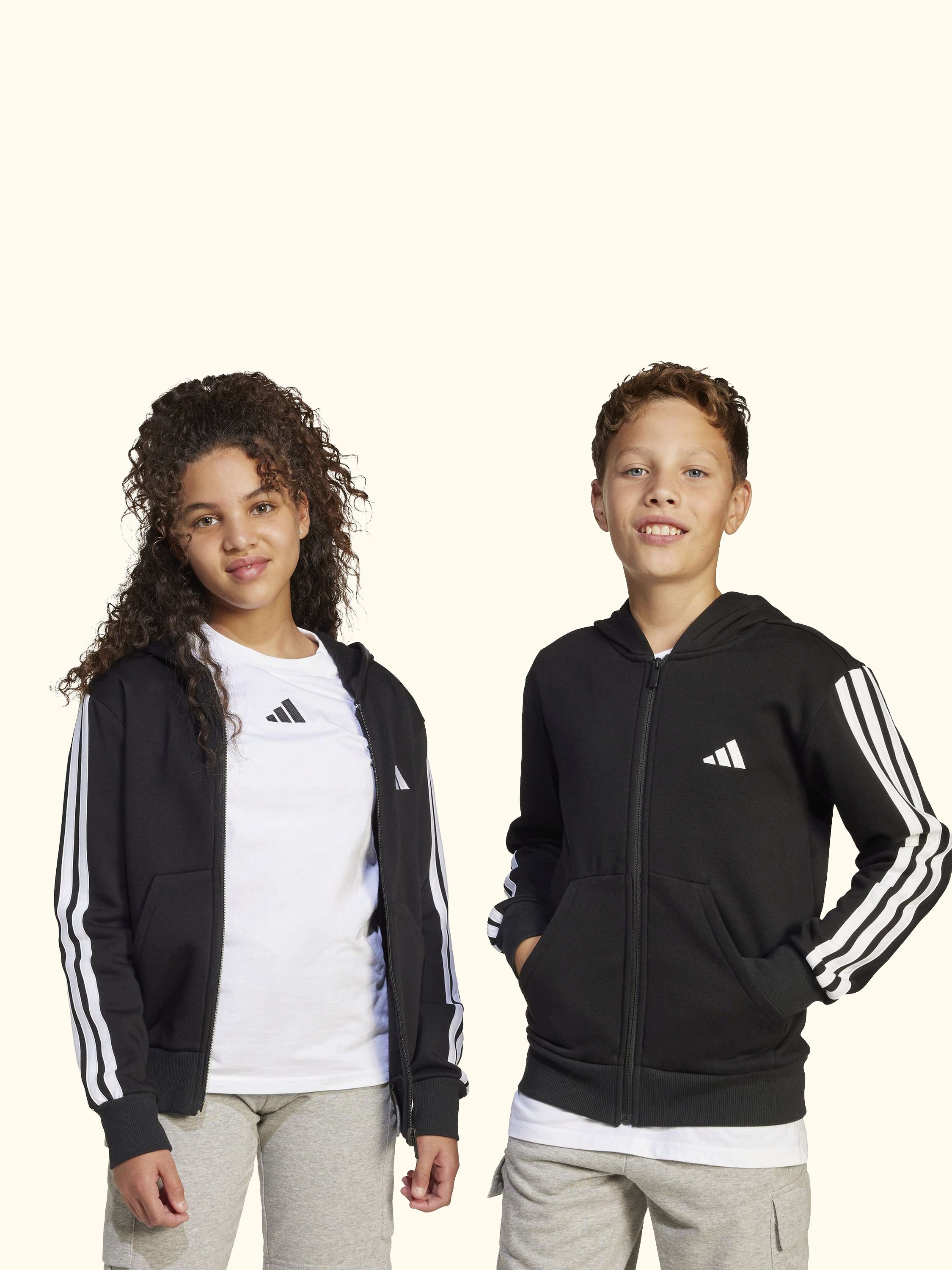 Kids' Cotton Blend Essentials Full Zip Hoodie, Black/White