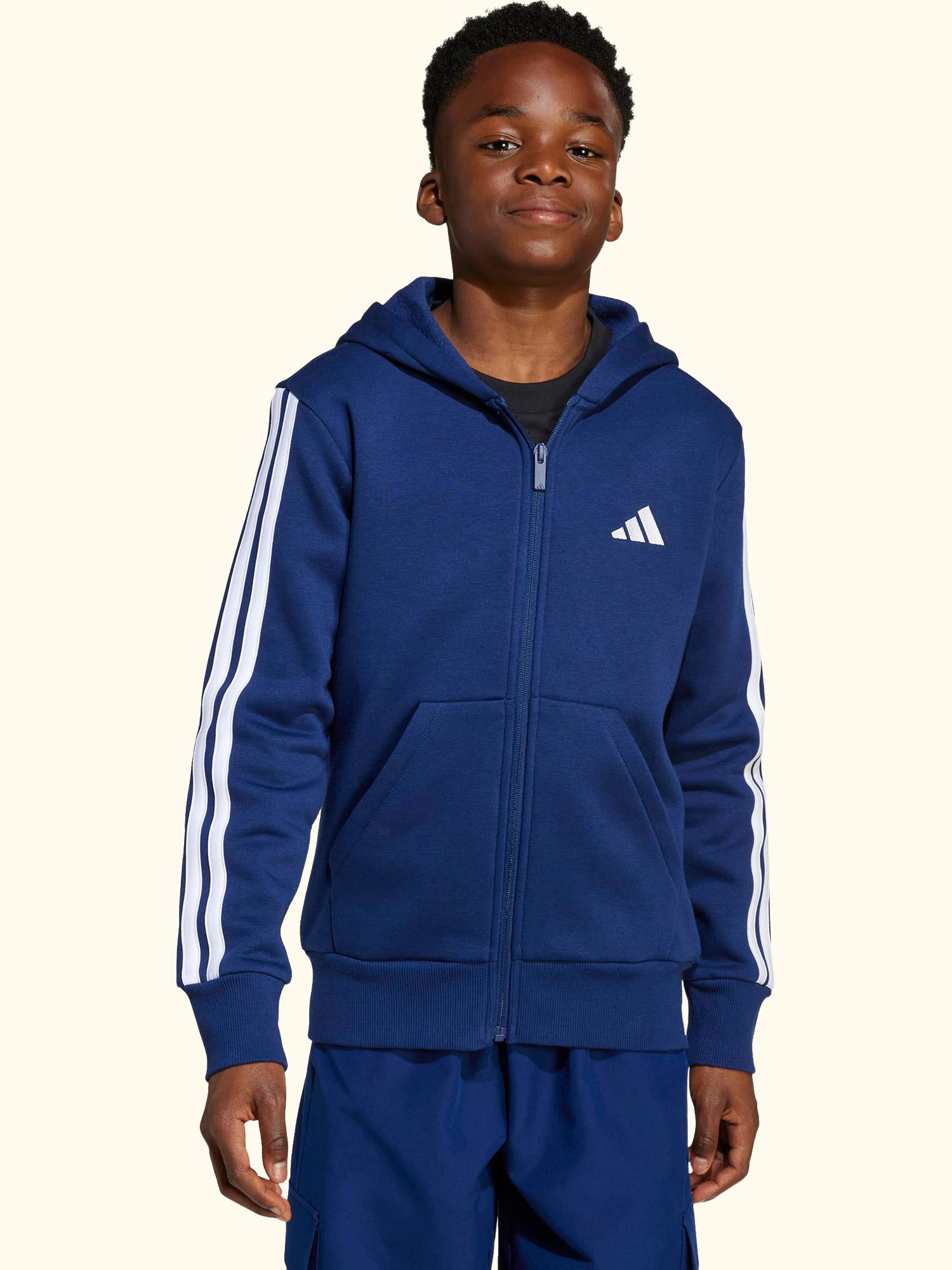 Kids' Cotton Blend Essentials Full Zip Hoodie, Black/White