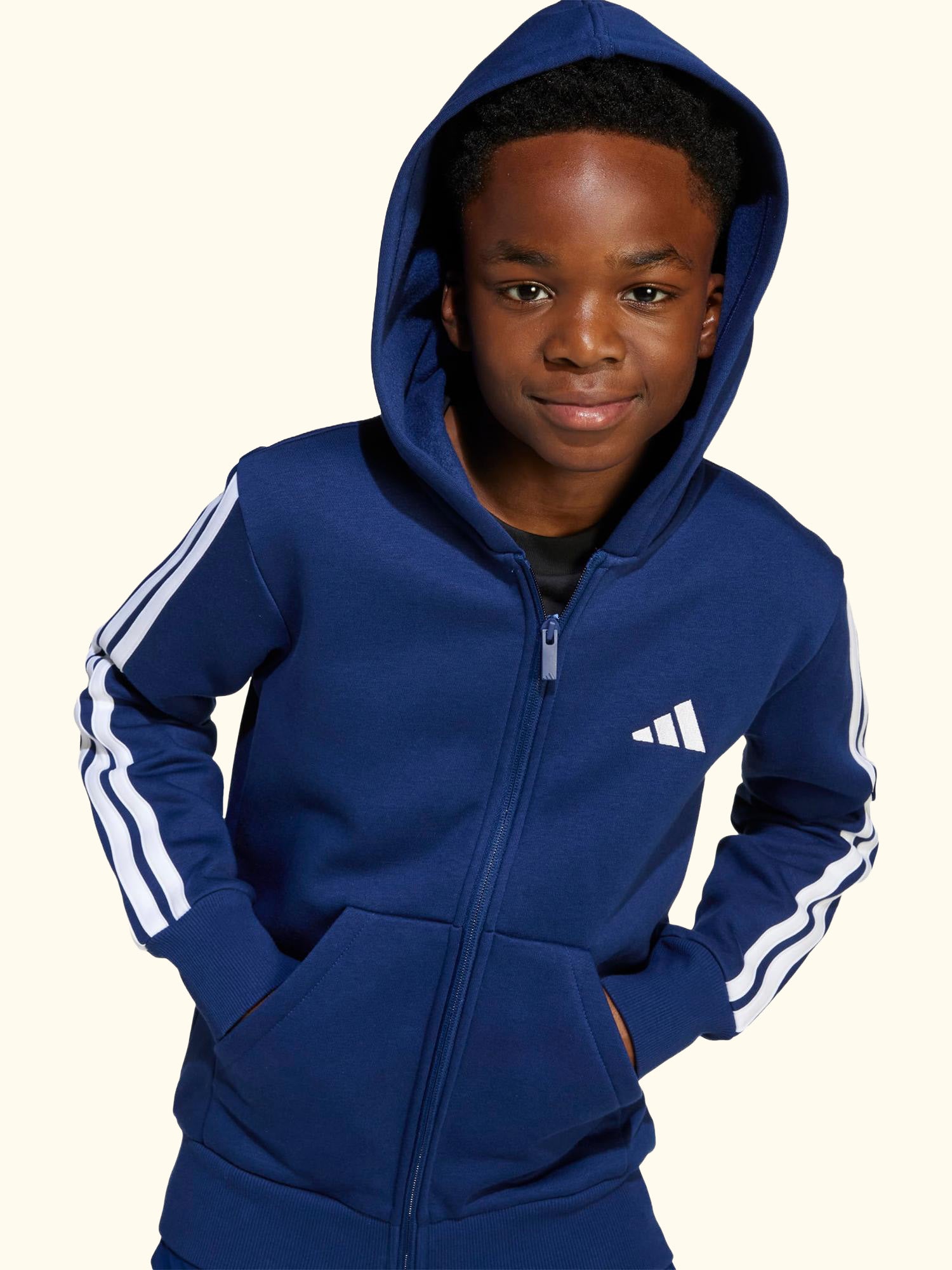 Kids' Cotton Blend Essentials Full Zip Hoodie, Black/White