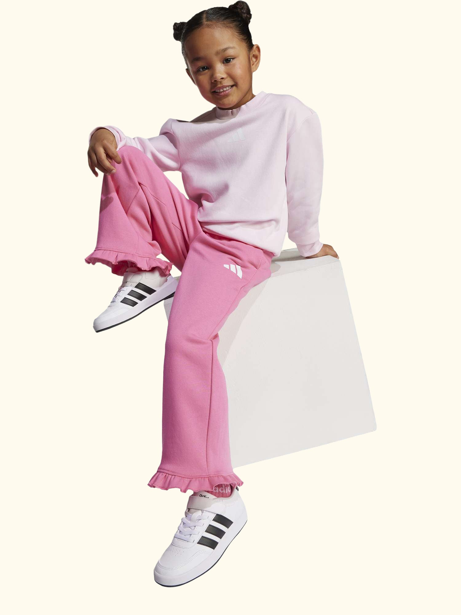 Kids' Fleece Joggers Set, Pink/White