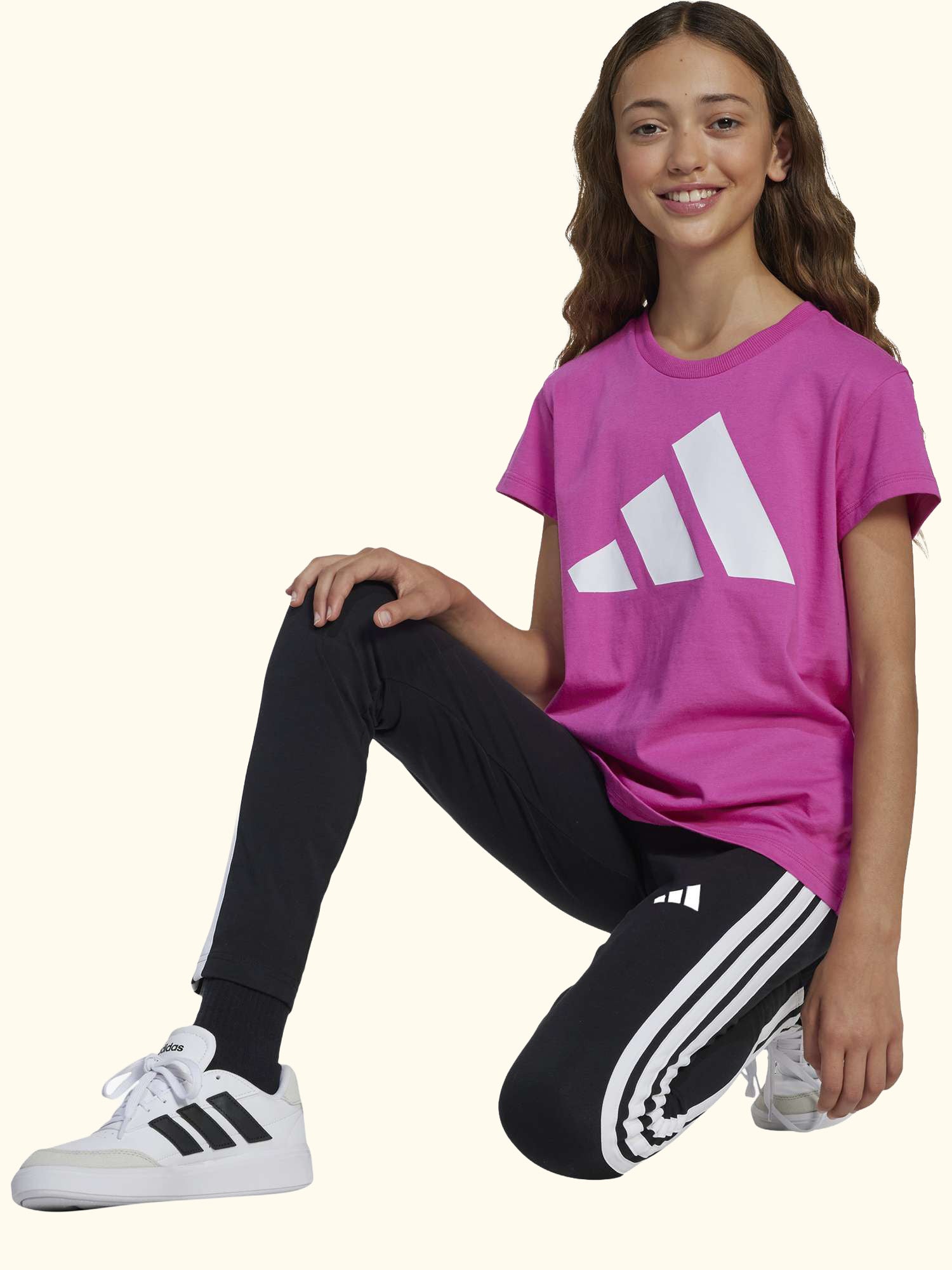 Kids' Cotton Blend Essential Leggings, Black/White