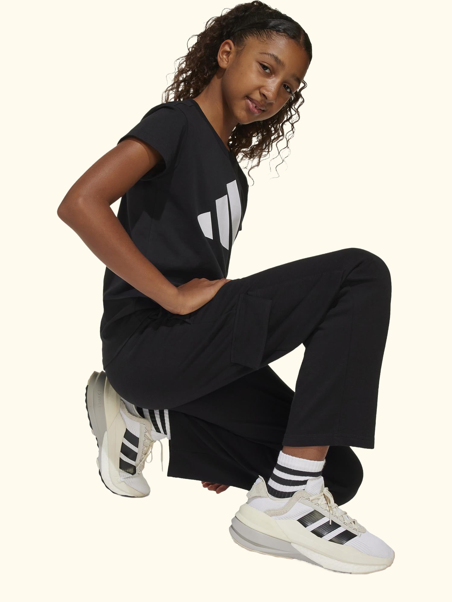 Kids' Essentials Cargo Trousers, Black/White