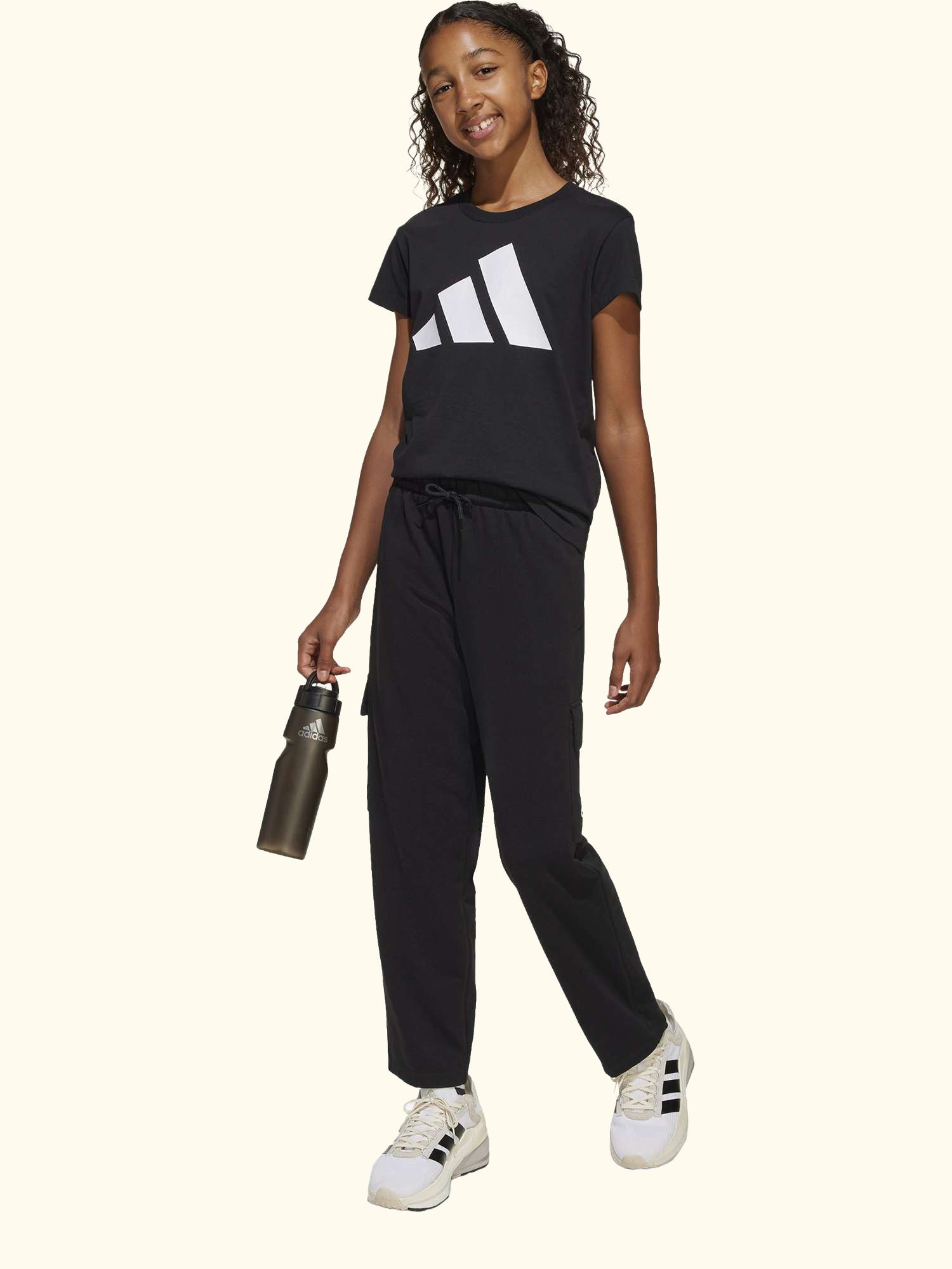 Kids' Essentials Cargo Trousers, Black/White