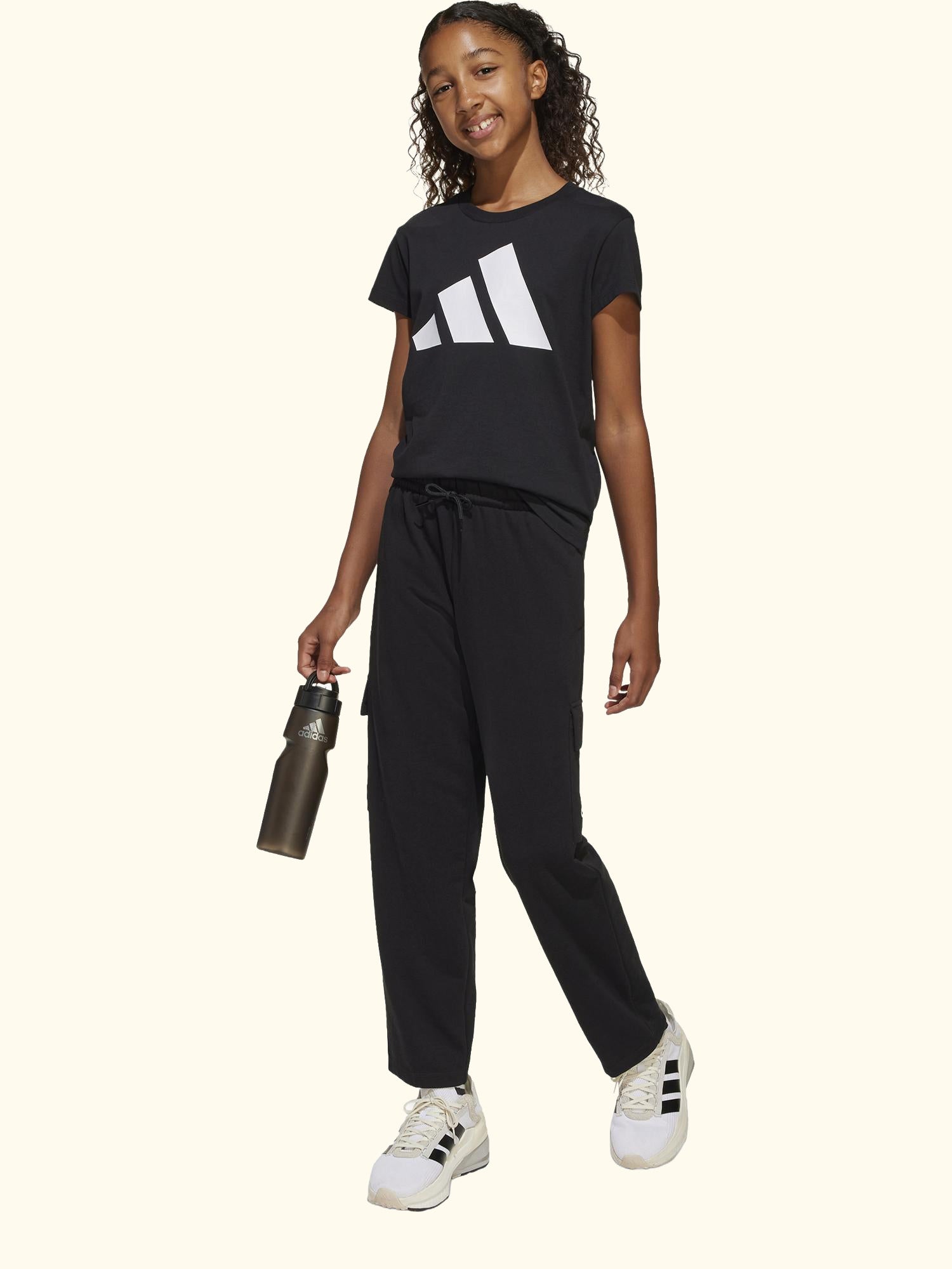 Kids' Essentials Cargo Trousers, Black/White