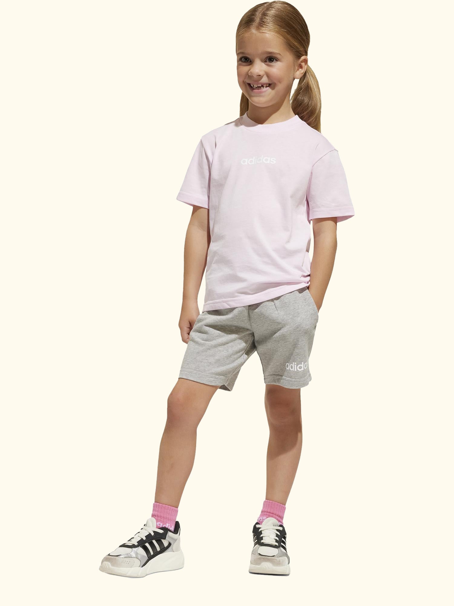 Kids' Unisex Cotton Essentials T-Shirt Set, Pink/Grey