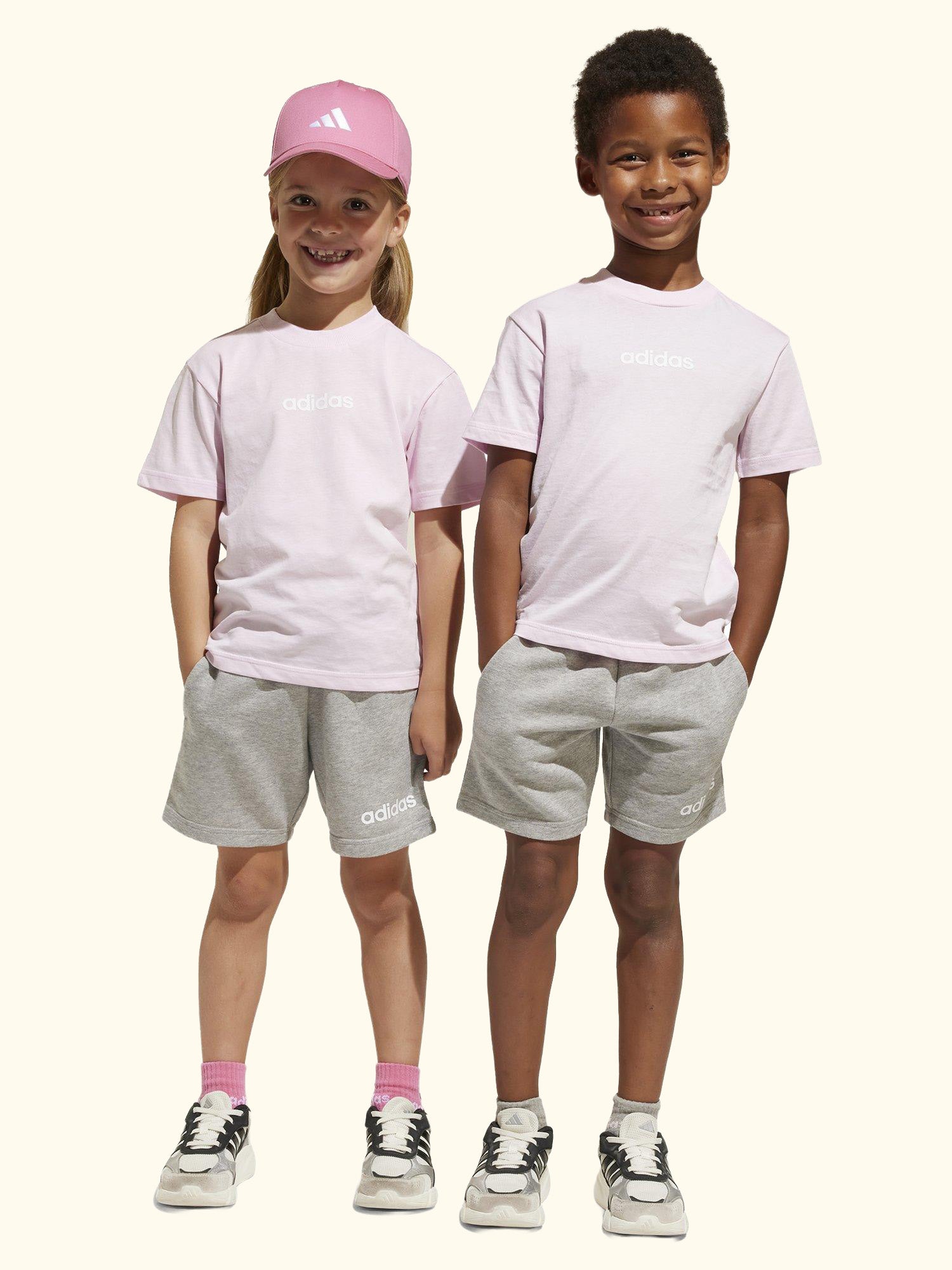 Kids' Unisex Cotton Essentials T-Shirt Set, Pink/Grey