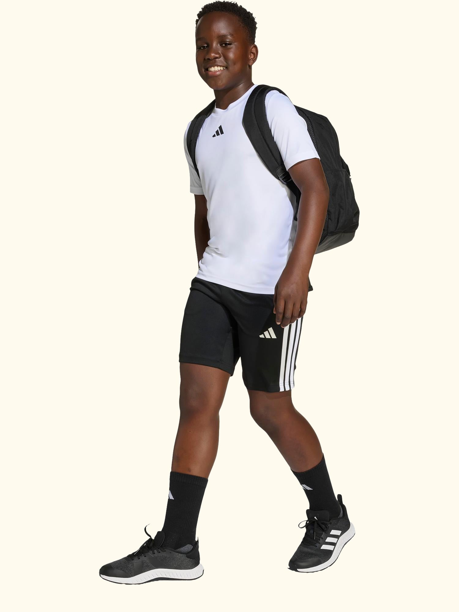 Kids' Train Essentials 3-Stripes T-Shirt and Shorts Set, White/Black
