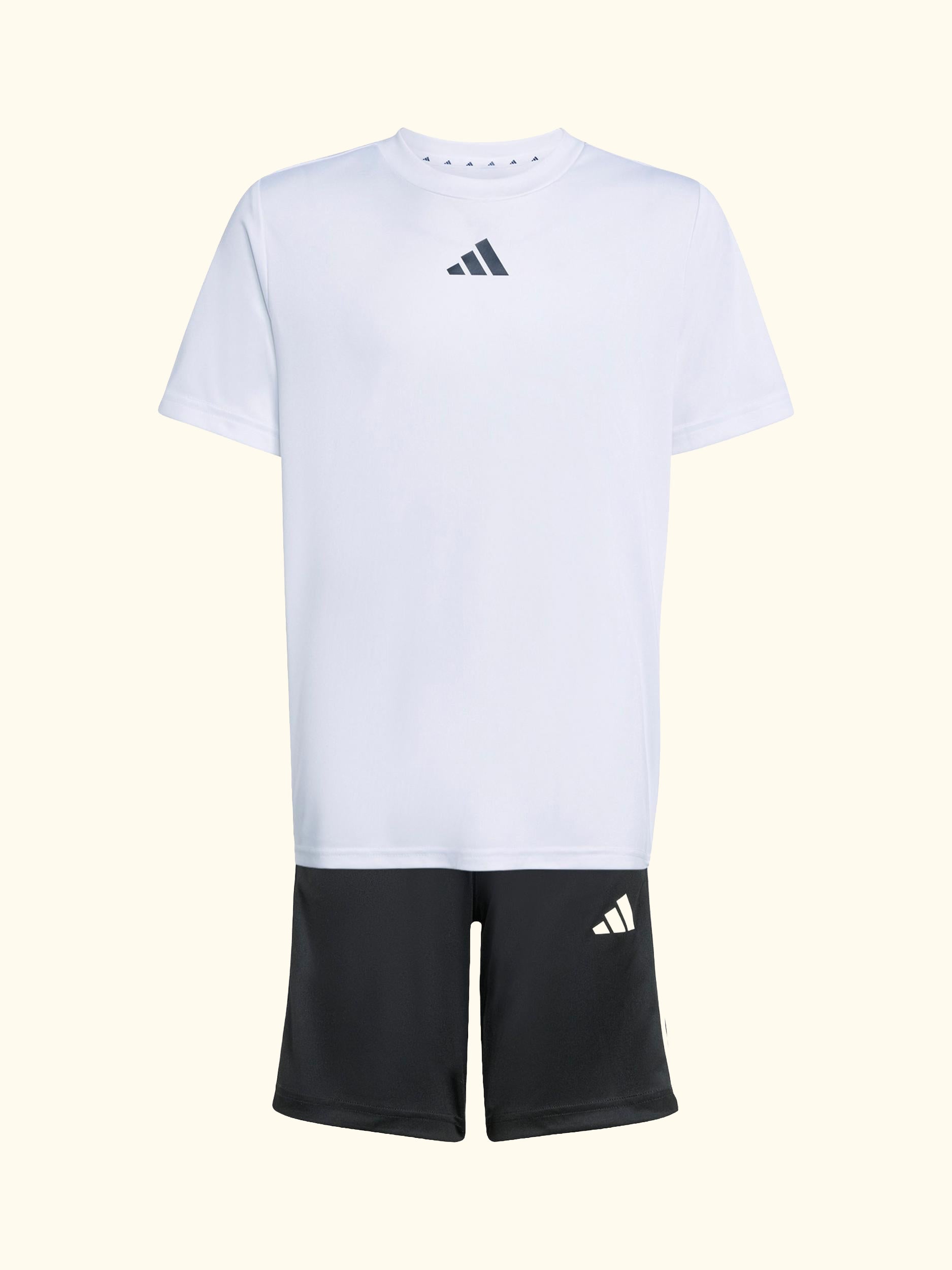 Kids' Train Essentials 3-Stripes T-Shirt and Shorts Set, White/Black