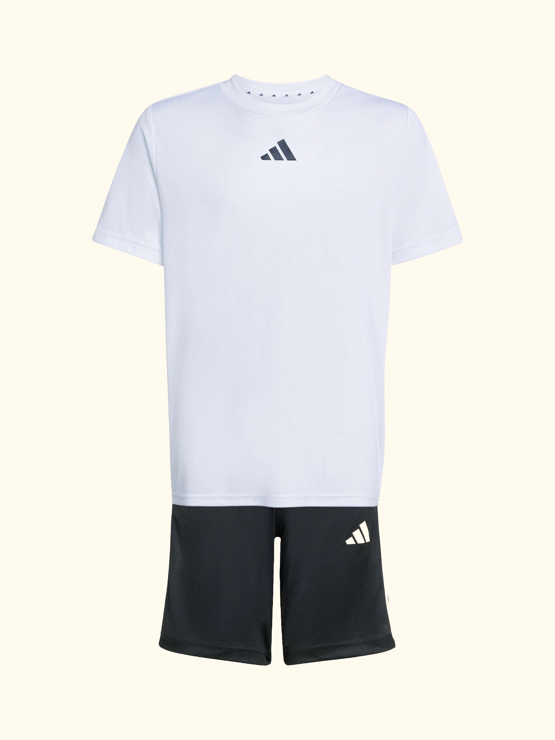 Kids' Train Essentials 3-Stripes T-Shirt and Shorts Set, White/Black