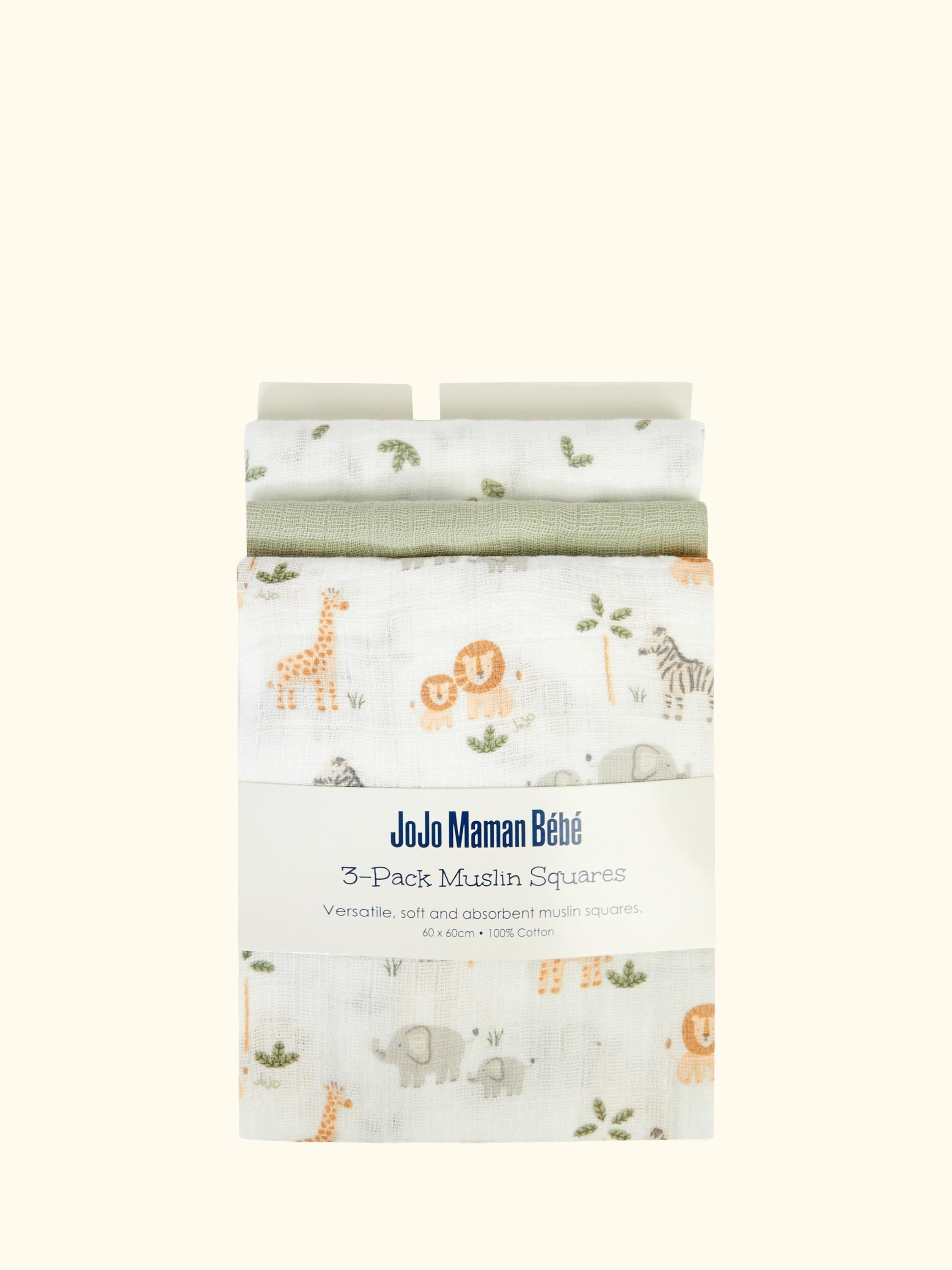 Safari Muslin Cloths, Pack of 3, Green